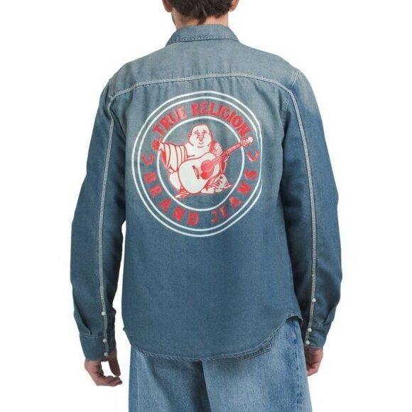 True Religion True Religion Mens Blue Denim Graphic Logo Chambray Long Sle Size US L / EU 52-54 / 3 - 1 Thumbnail