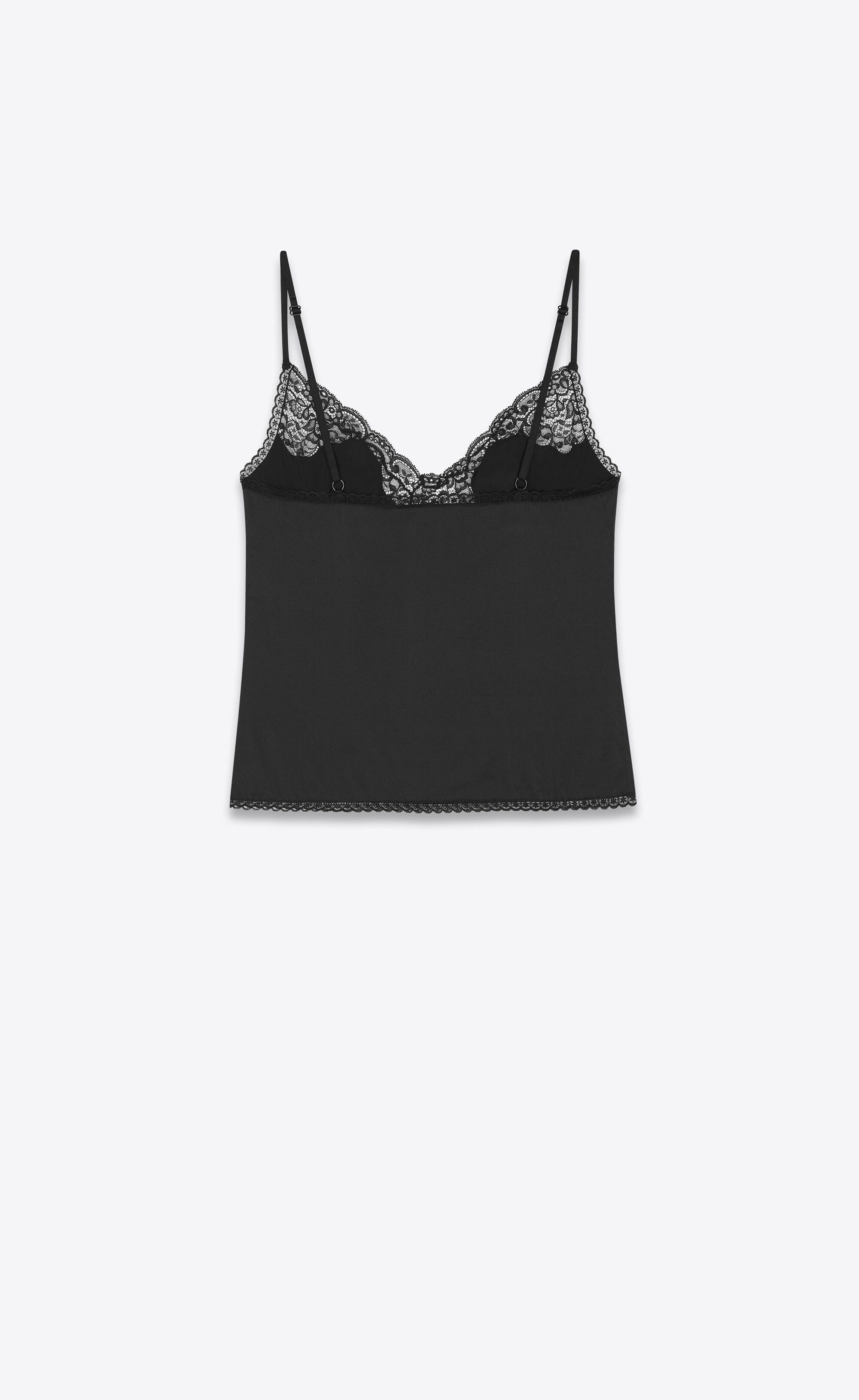 Saint Laurent Paris o1la1rc1a0425 704128 Top in Crepe Satin And Lace in Black Size XL / US 12-14 / IT 48-50 - 2 Thumbnail