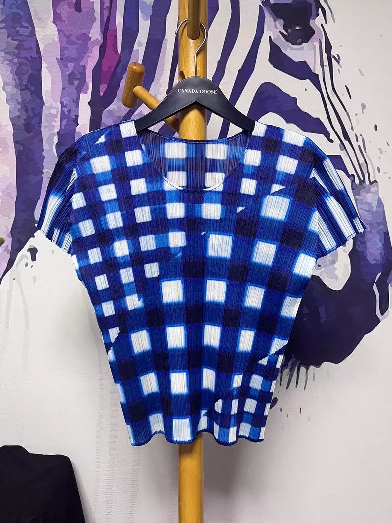 Other Issey Miyake size:3 Blue and white checkered pleated short Size S / US 4 / IT 40 - 1 Thumbnail