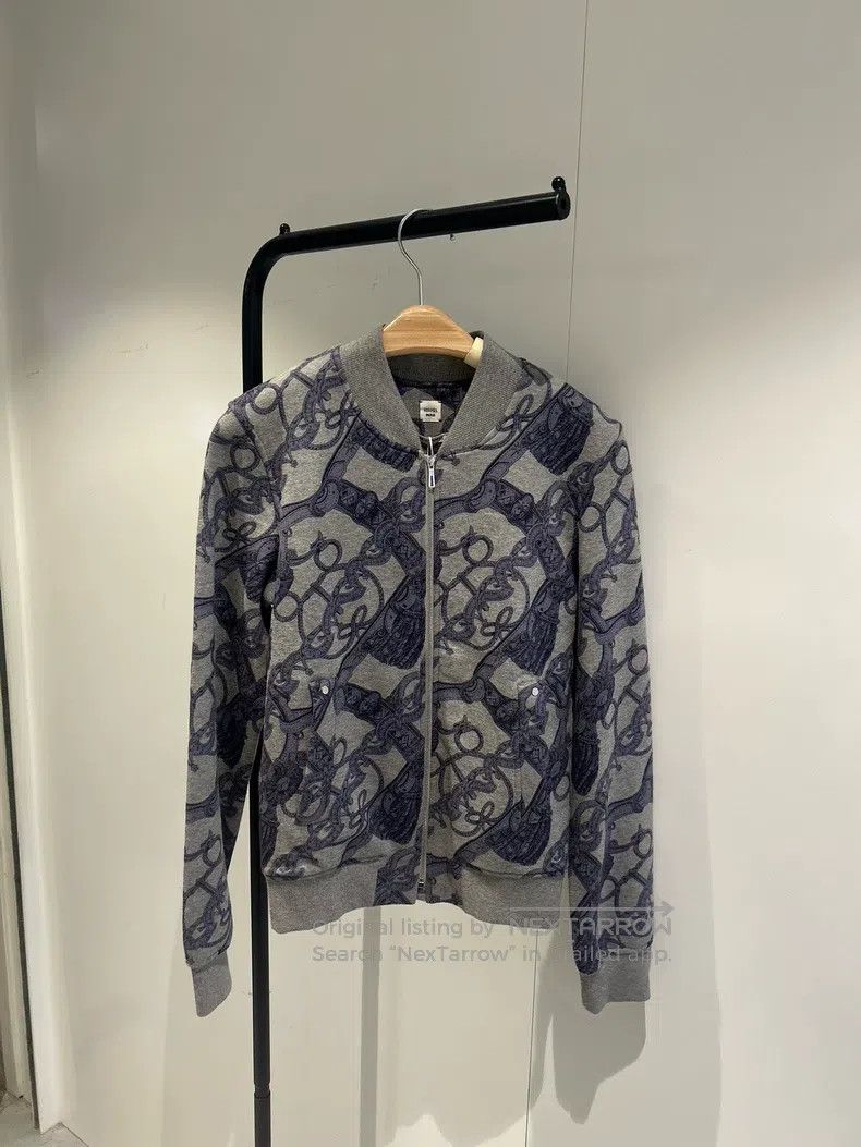 Hermes Hermes Wool Printed Zipper Jacket, Gray Base with Dark Blu Size XXS / US 00 / IT 34 - 1 Thumbnail