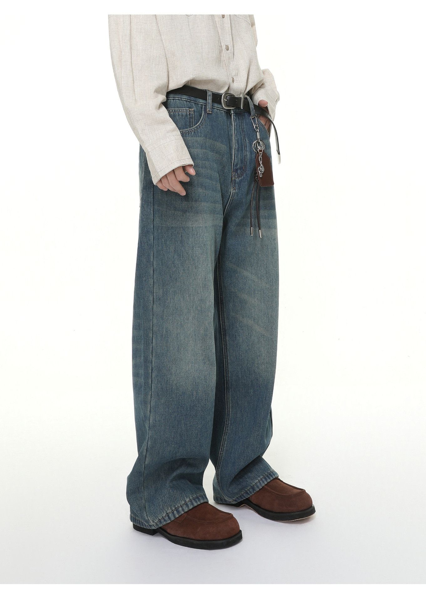Japanese Brand Washed distressed straight leg casual versatile jeans Size US 32 / EU 48 - 2 Thumbnail