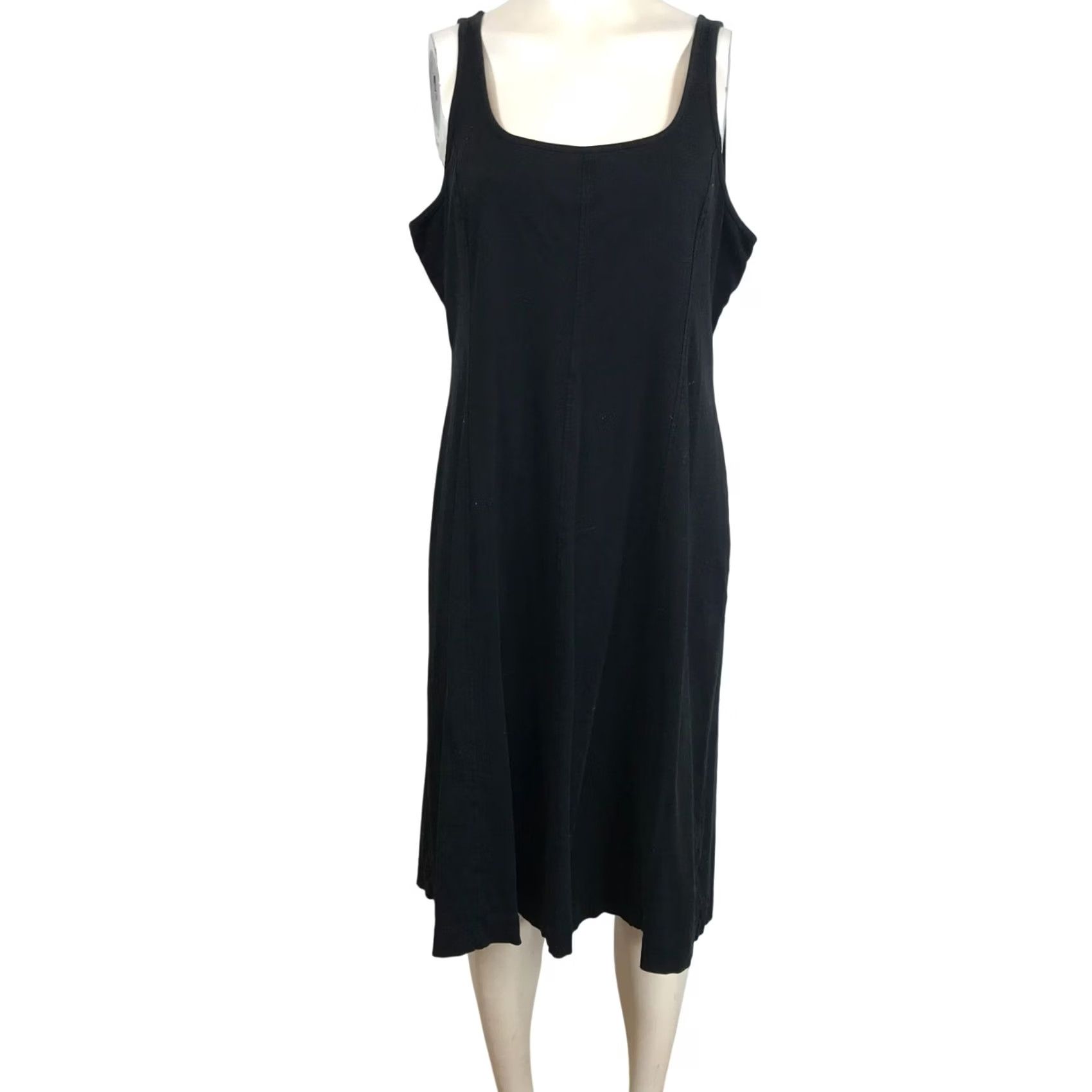 Everlane VINTAGE? No. EVERLANE Women XL Black Sleeveless Round Neck Cotton Midi Dress Shirt? Size XL / US 12-14 / IT 48-50 - 2 Thumbnail
