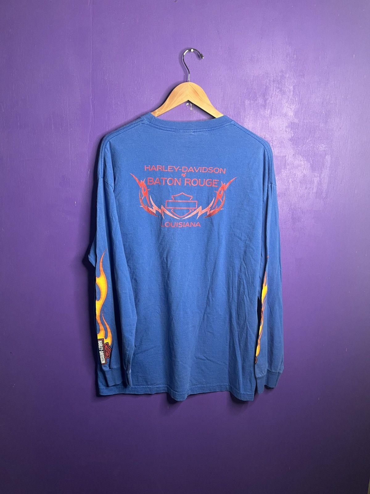 Harley Davidson × Vintage Vintage Harley Davidson flame sleeves blue long-sleeve Size US XL / EU 56 / 4 - 2 Thumbnail