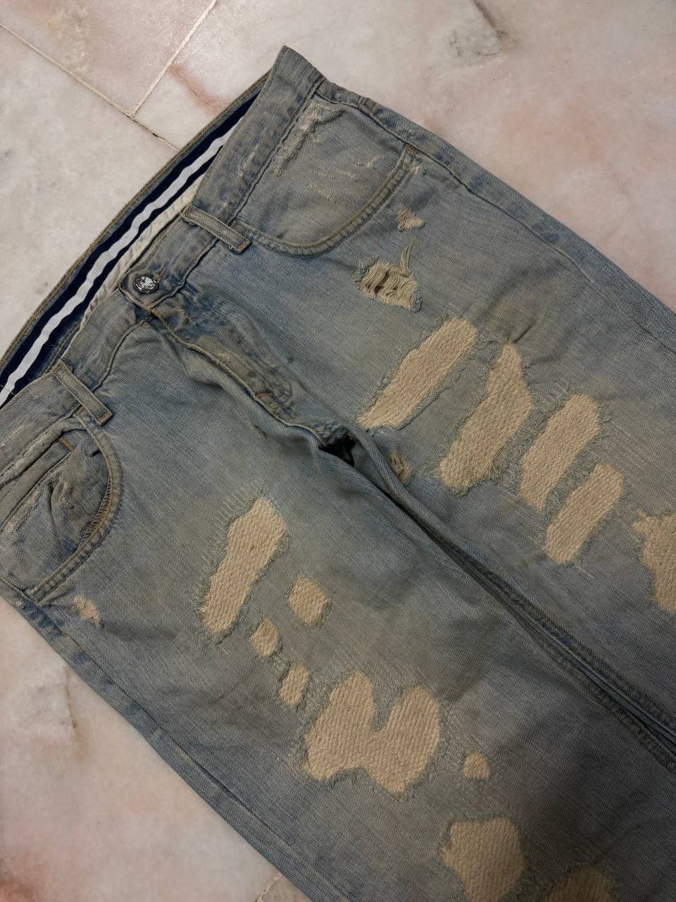 Vintage 💥Sashiko Boro Kapital Style Thrashed Rusty Jeans By Zara 90s Size US 34 / EU 50 - 5 Thumbnail