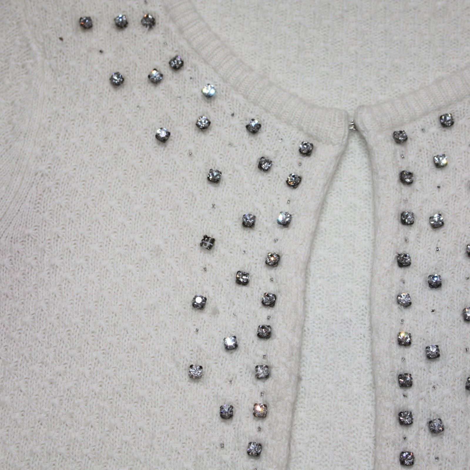 Other Jacob White Textured Open Cardigan Sweater with Rhinestones Size M / US 6-8 / IT 42-44 - 2 Thumbnail