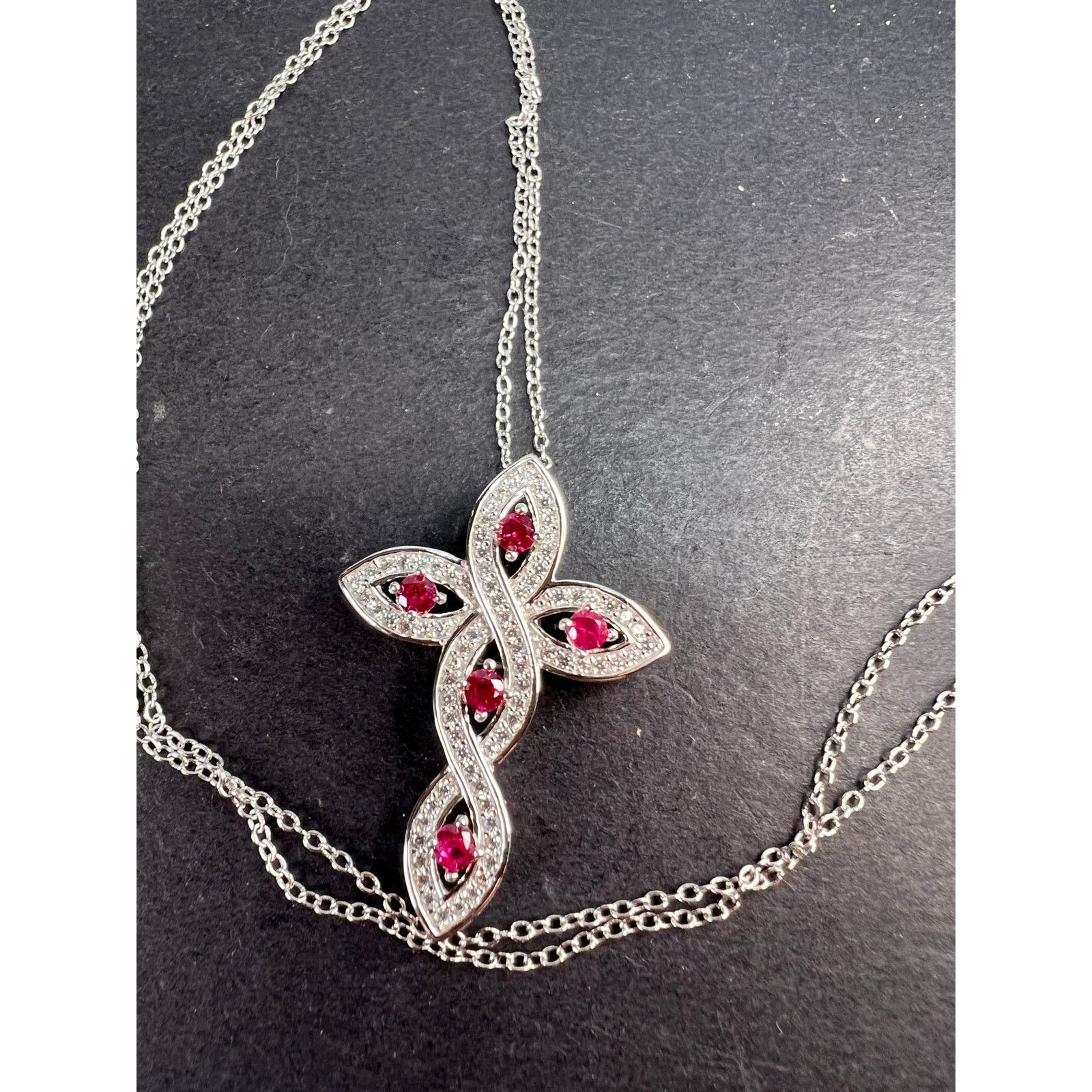 Other Lab ruby cross pendant necklace in rhodium over sterling Size ONE SIZE - 2 Thumbnail