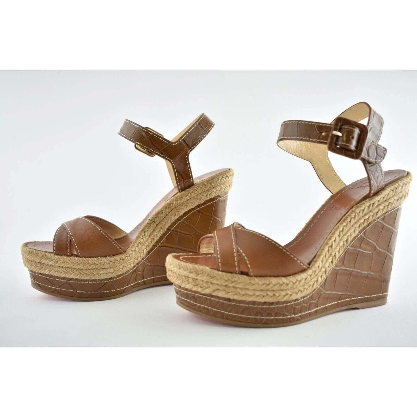 Christian Louboutin Almerio 120 Croc Brown Platform Wedge Sandal Heel Pump 41 Size US 11 / IT 41 - 10 Thumbnail