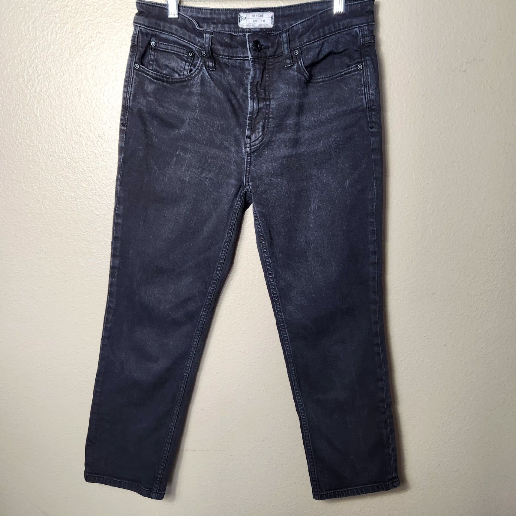 Free People Free People Jasper Straight Leg Mid Rise Black Cropped Jeans-Size 28 Size 28" / US 6 / IT 42 - 3 Thumbnail