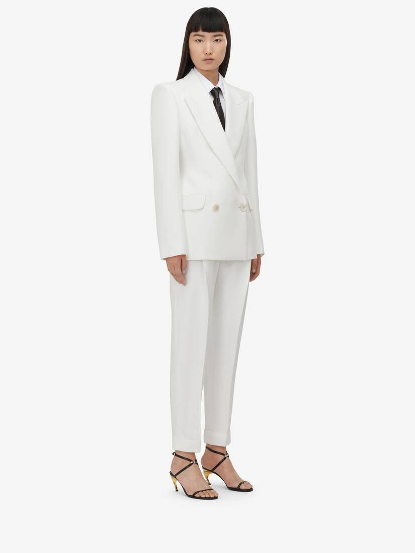 Alexander McQueen o1srvl11e0326 Double-Breasted Jacket in Optic White Size L / US 10 / IT 46 - 4 Thumbnail