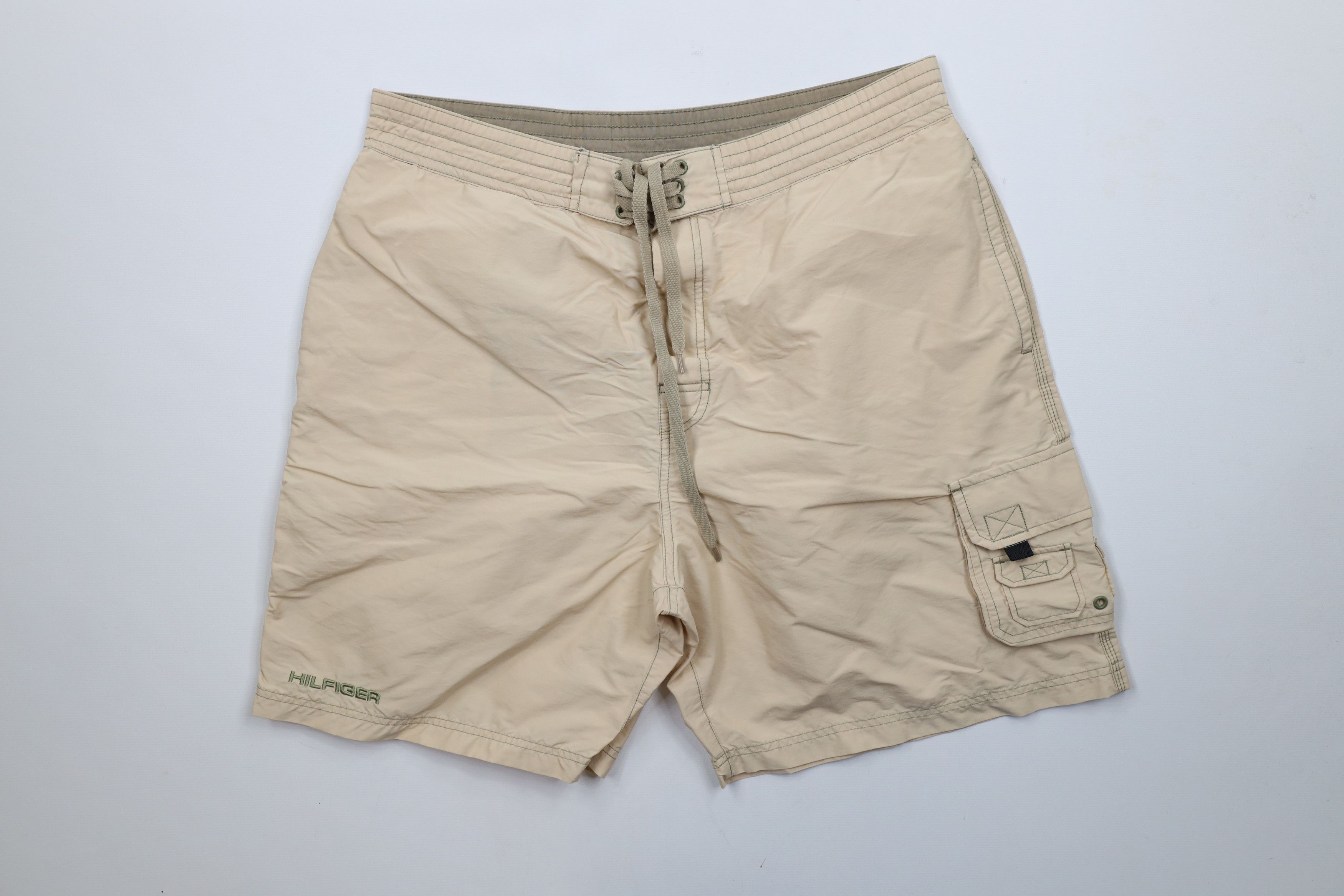 Tommy Hilfiger × Vintage Vintage 90s Tommy Hilfiger Spell Cargo Shorts Swim Trunks Size US 36 / EU 52 - 1 Thumbnail