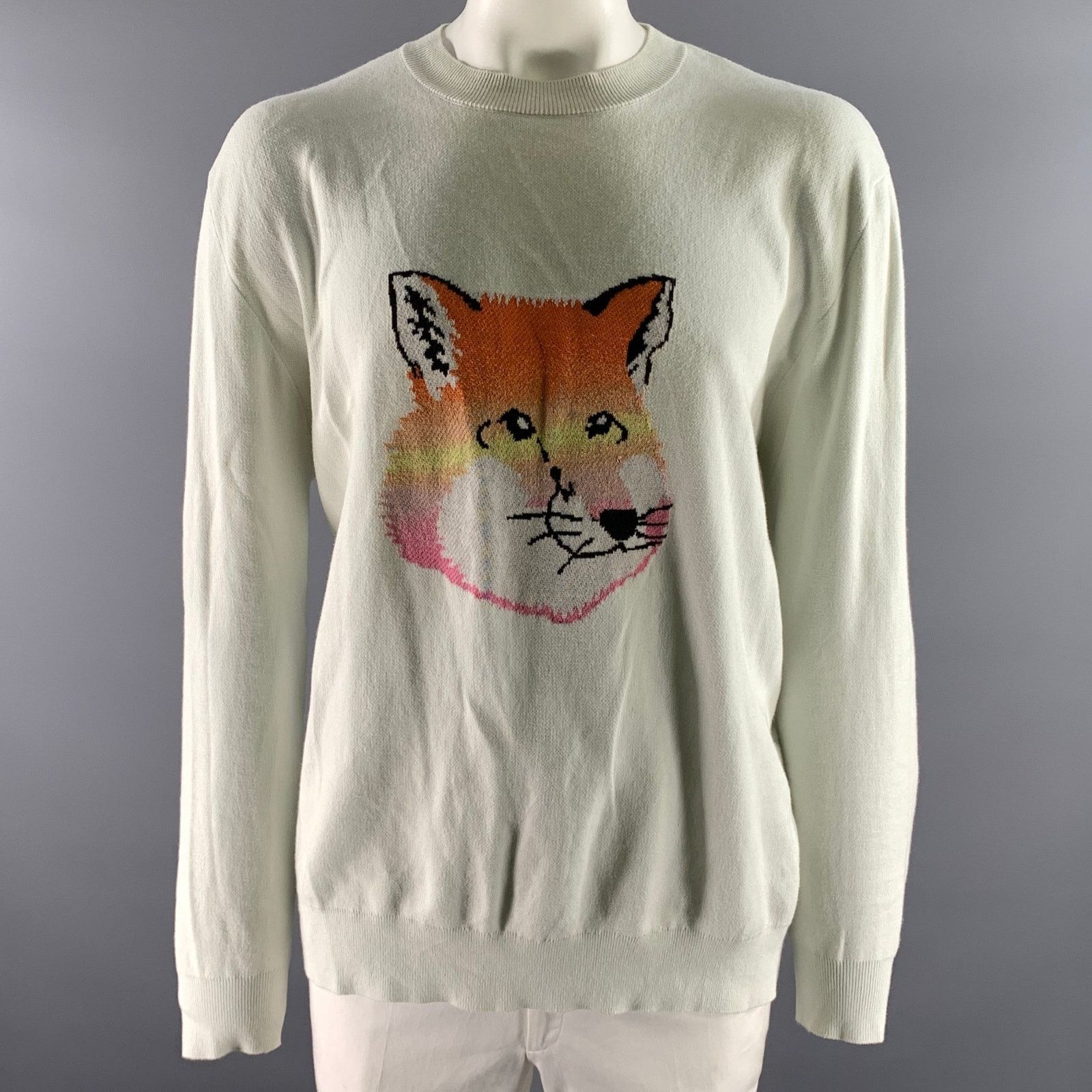 Maison Kitsune MAISON KITSUNE Size XL Off-White Fox Cotton Ribbed Pullover Size US XL / EU 56 / 4 - 1 Thumbnail