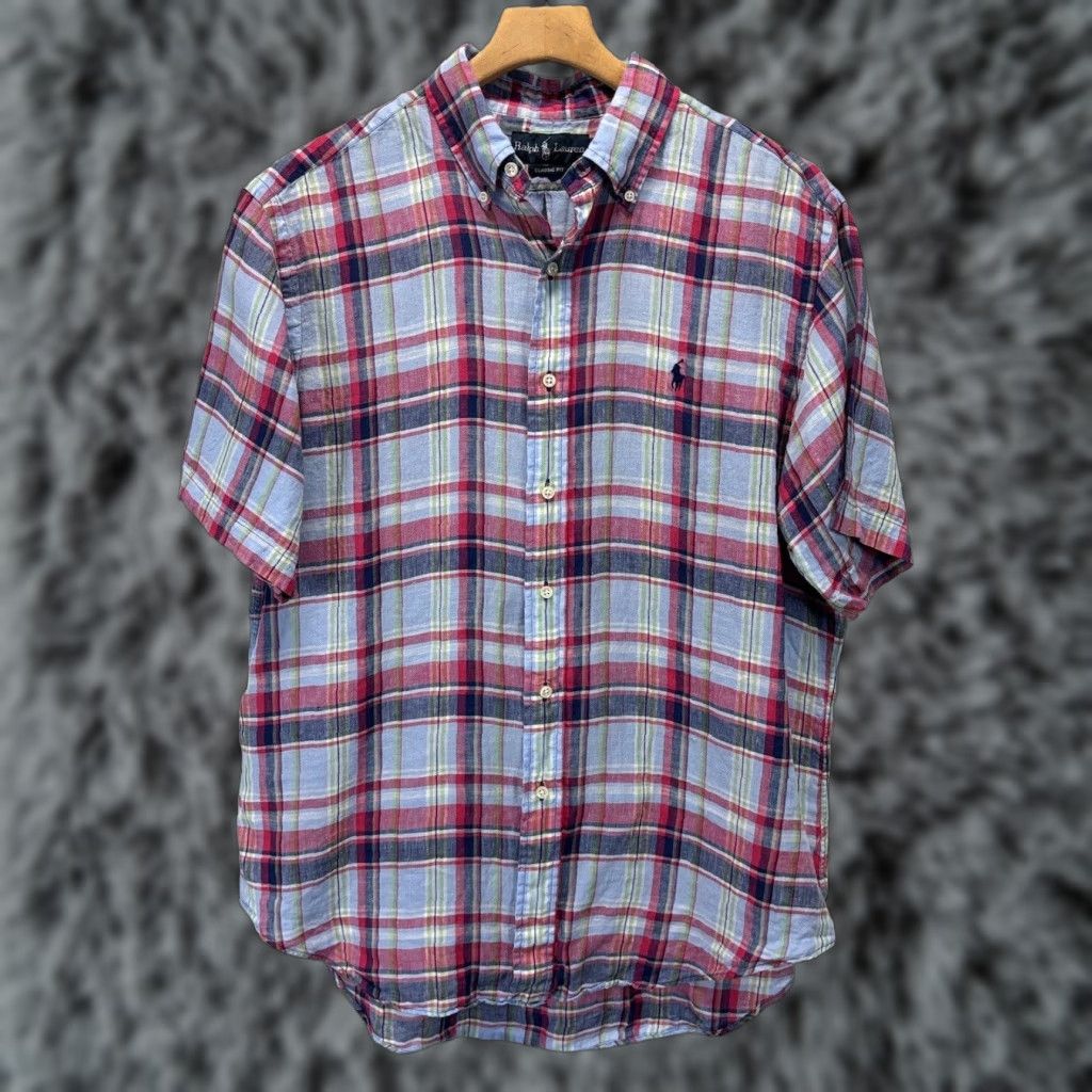 Polo Ralph Lauren Vtg Ralph Lauren Plaid 100% Linen Shirt Mens Large Classic Fit Short Sleeve Pony Size US L / EU 52-54 / 3 - 1 Thumbnail