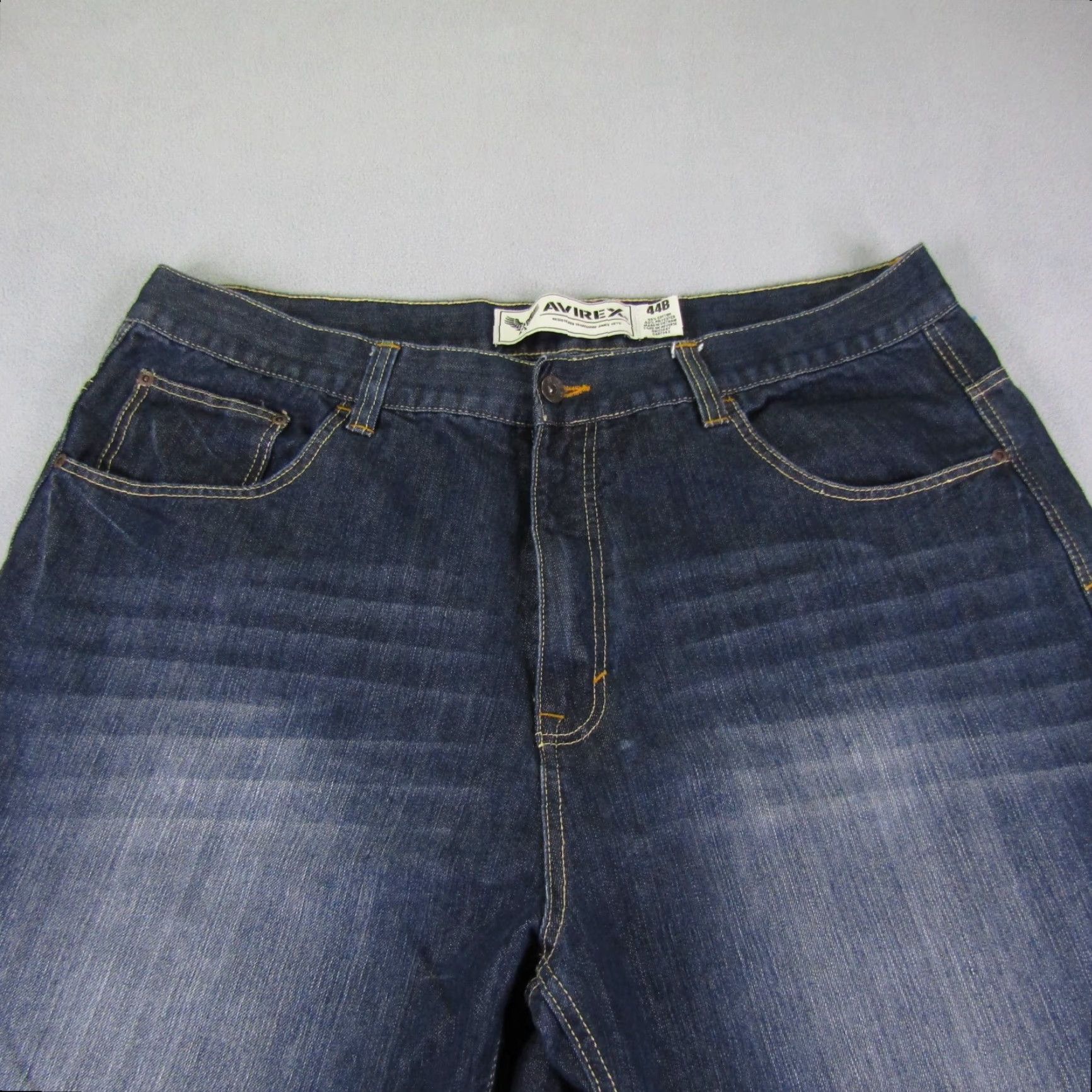 Avirex Avirex Jeans Shorts Mens 44 Big & Tall Blue Denim Jorts Baggy Dark Wash Whisker Fade Size US 44 / EU 60 - 2 Thumbnail