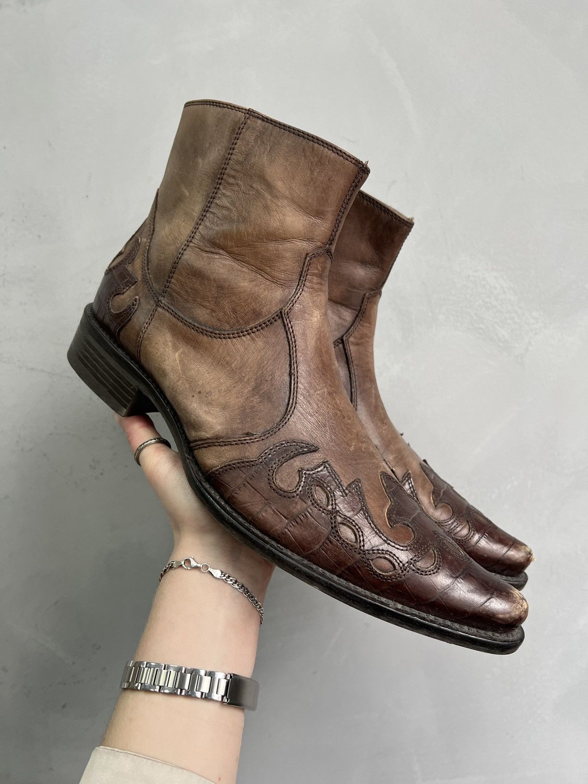Hedi Slimane Hedi Slimane style leather western boots y2k style biker Size US 9 / EU 42 - 3 Thumbnail