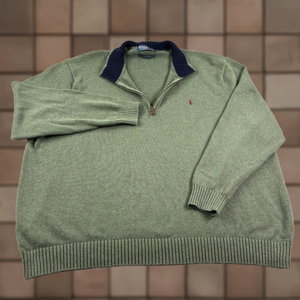 Polo Ralph Lauren Polo Ralph Lauren 1/4 Zip Sweater Mens 4XB Big Green Pullover Cotton Knit Pullover Mock Neck Logo Classic Casual Big & Tall Mens Green 4XB Size US XXL / EU 58 / 5 - 1 Thumbnail