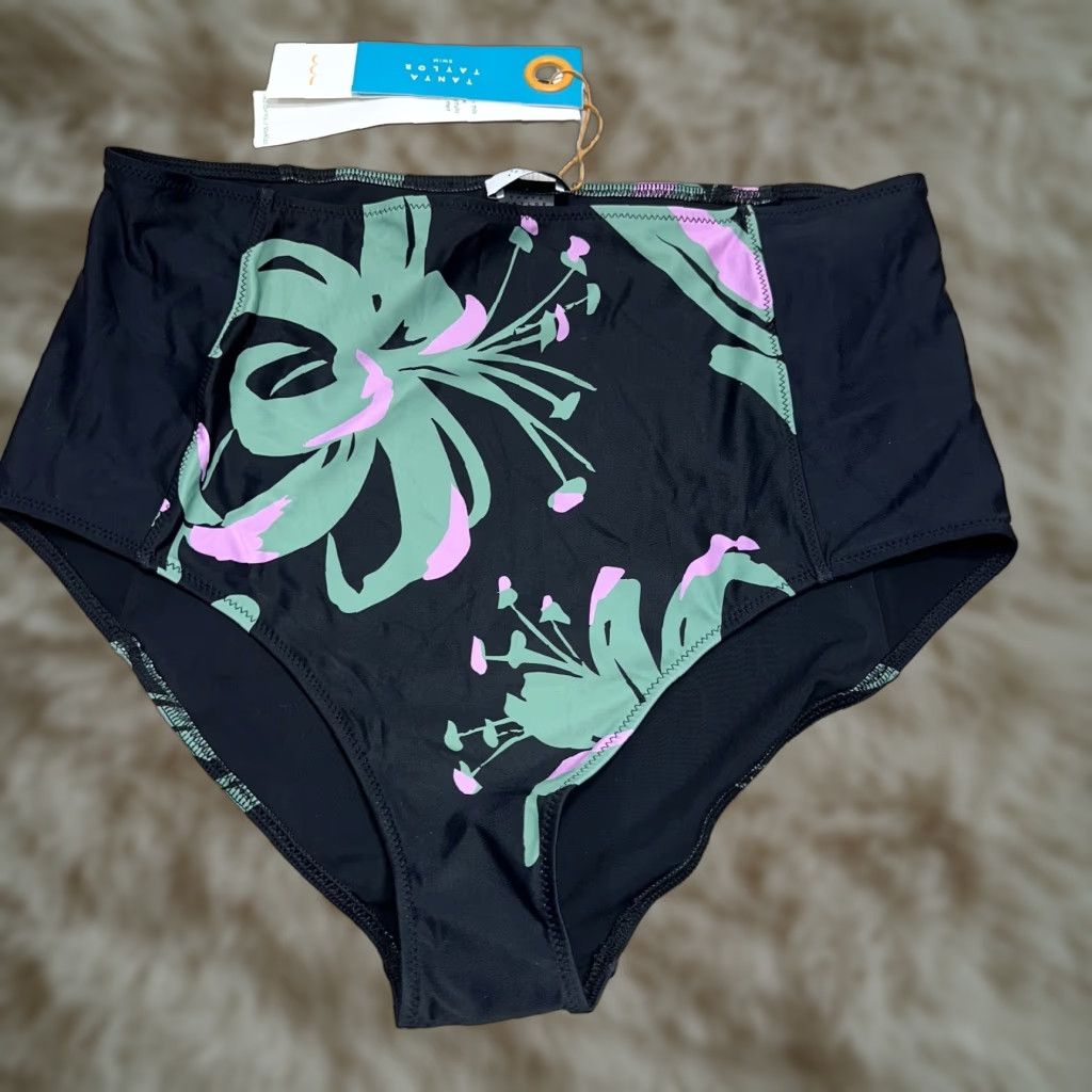 Tanya Taylor Tanya Taylor Swim Kaia Bikini Bottom High Waist Floral Black 1X NWT Plus Size Womens Bikini Bottoms 1X Black Floral NWT Size 40" / US 18 - 1 Thumbnail
