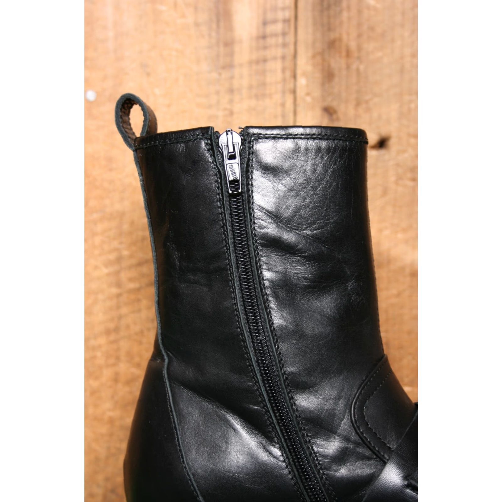 Vintage NAPOLEONI Black Leather Chain Strap Lug Sole High Ankle Boots EUR 37 US 6.5-7 Women Combat Zip Clear Shelf Wear Italy Leather Boots Size US 6.5 / IT 36.5 - 7 Thumbnail