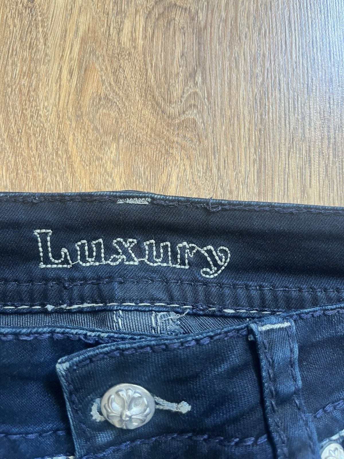 Miss Me Vintage Blue Monkey Luxury Rhinestone Flared Y2K Swag Jeans Size 27" / US 4 / IT 40 - 7 Thumbnail