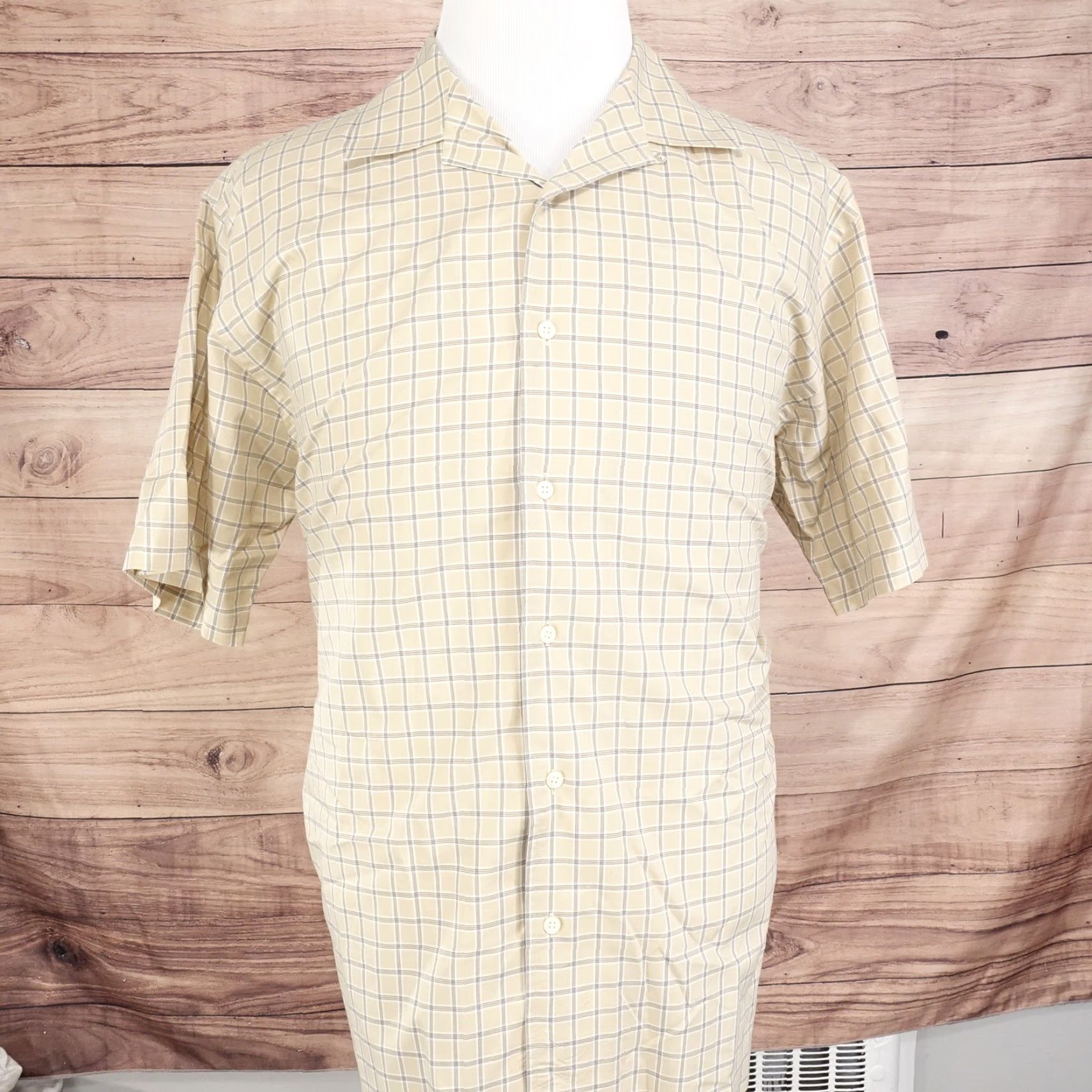 Cremieux DANIEL CREMIEUX Button-Up Shirt Mens L Regular Fit Short Sleeve Check Beige Size US L / EU 52-54 / 3 - 3 Thumbnail