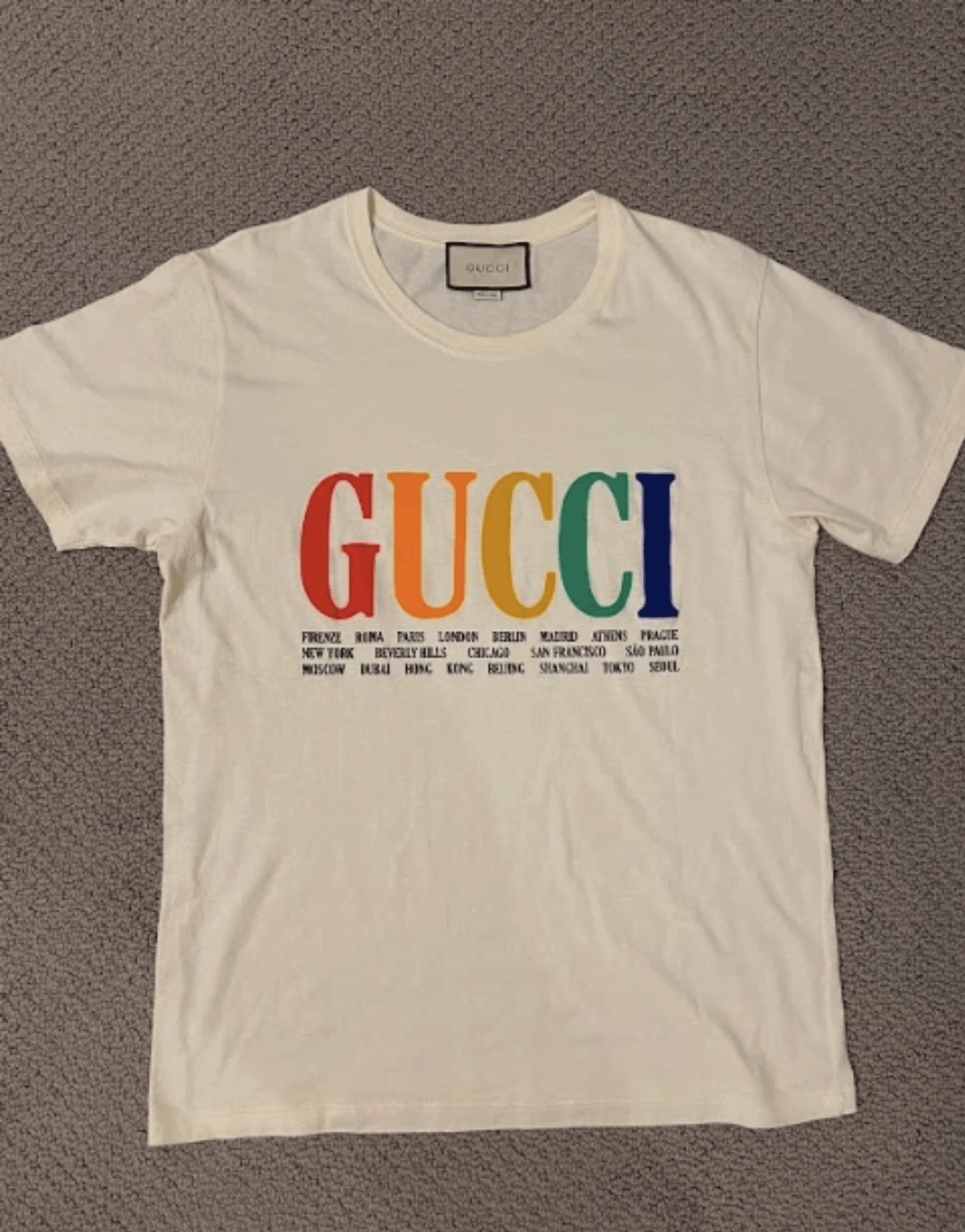 Gucci Rainbow Cities Cotton T-Shirt Cream White Size M
