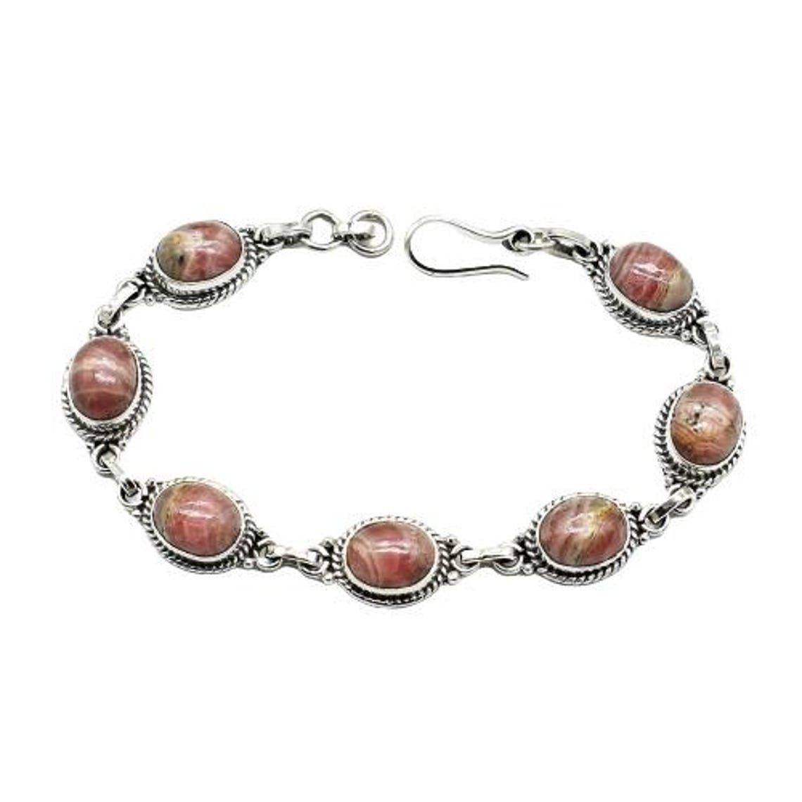 Handmade Rhodochrosite Gemstone 925 Silver Bracelet Handmade Bracelet Size ONE SIZE - 1 Thumbnail