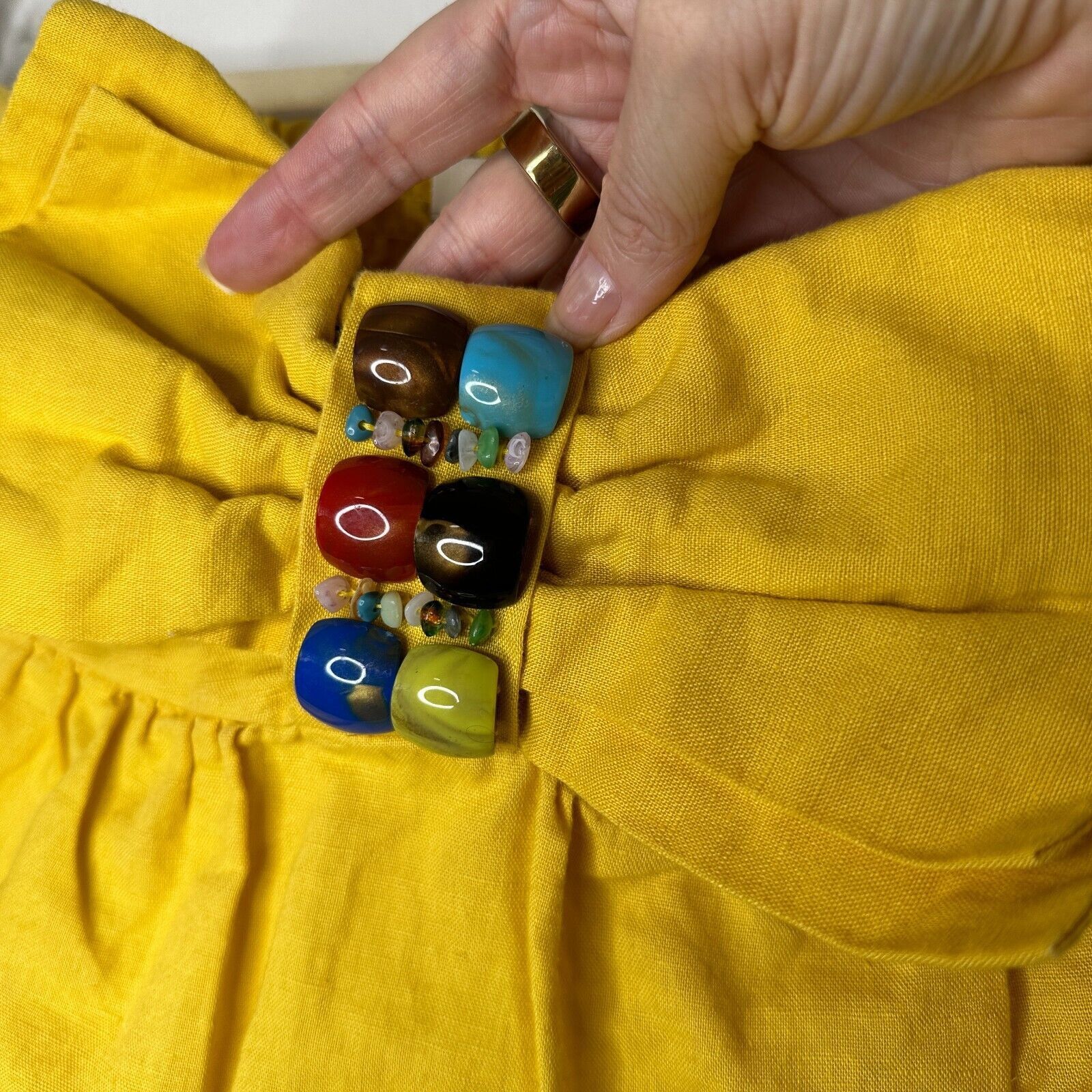 Other Twentyone Yellow Linen Sleeveless Blouson Mini Bead Bow Tie Size S / US 4 / IT 40 - 5 Thumbnail
