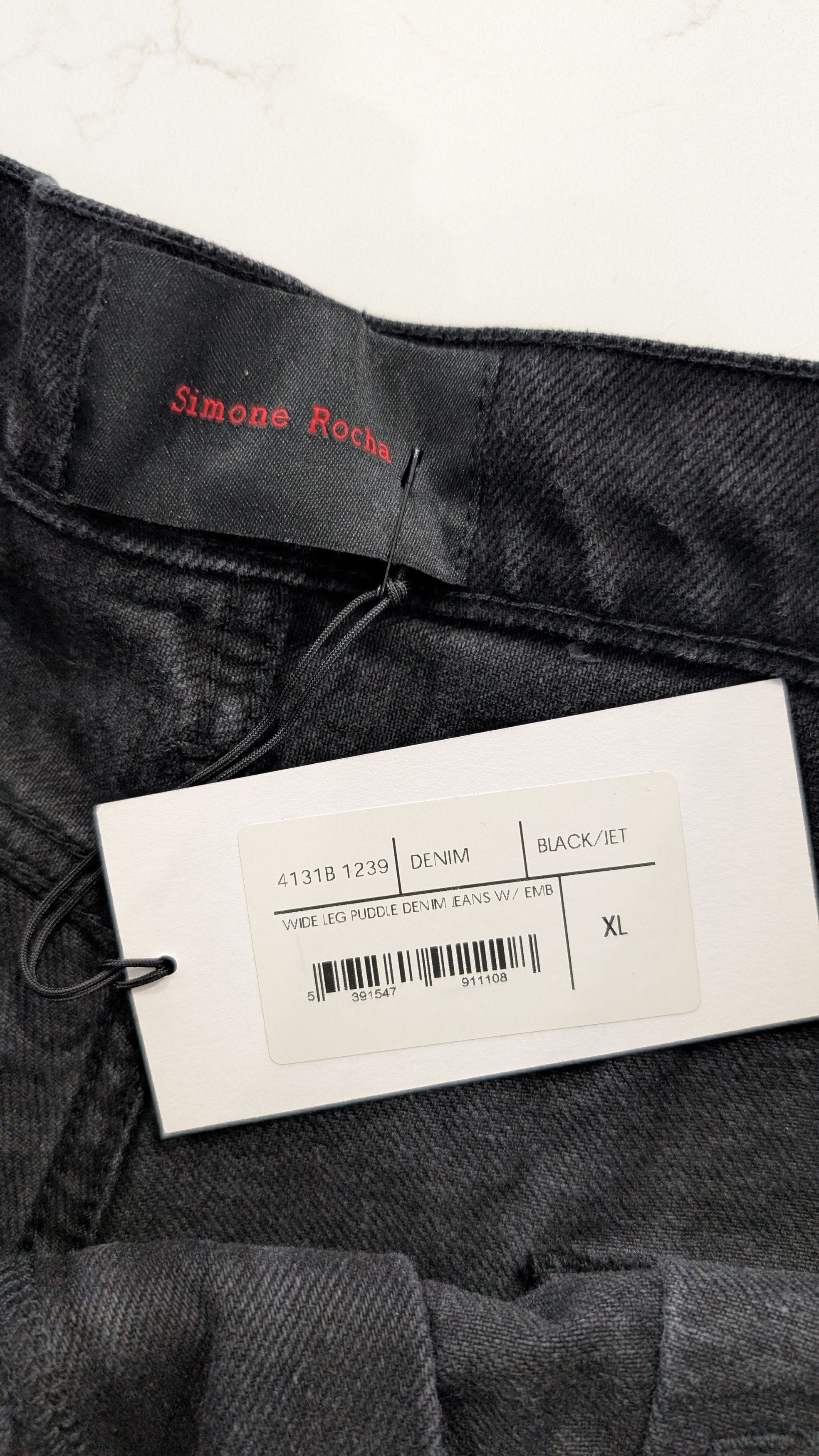 Simone Rocha SIMONE ROCHA Mens Black Wide Leg Puddle Jeans Rhinestone Size US 35 - 7 Thumbnail