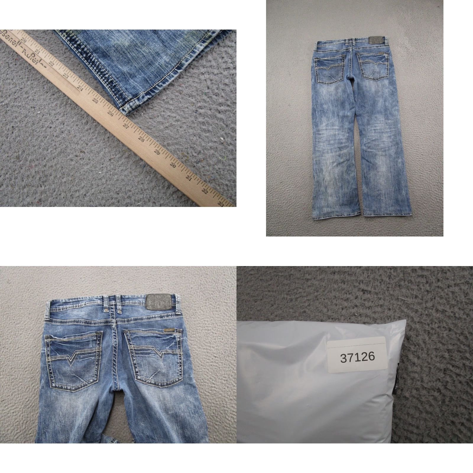 Vintage Salvage Jeans Buckle Blue Distressed Denim Straight Leg 32x27 Read Hemmed Men 5-Pocket Design Size 32 Regular Inseam 27 Vintage No Size US 32 / EU 48 - 9 Thumbnail