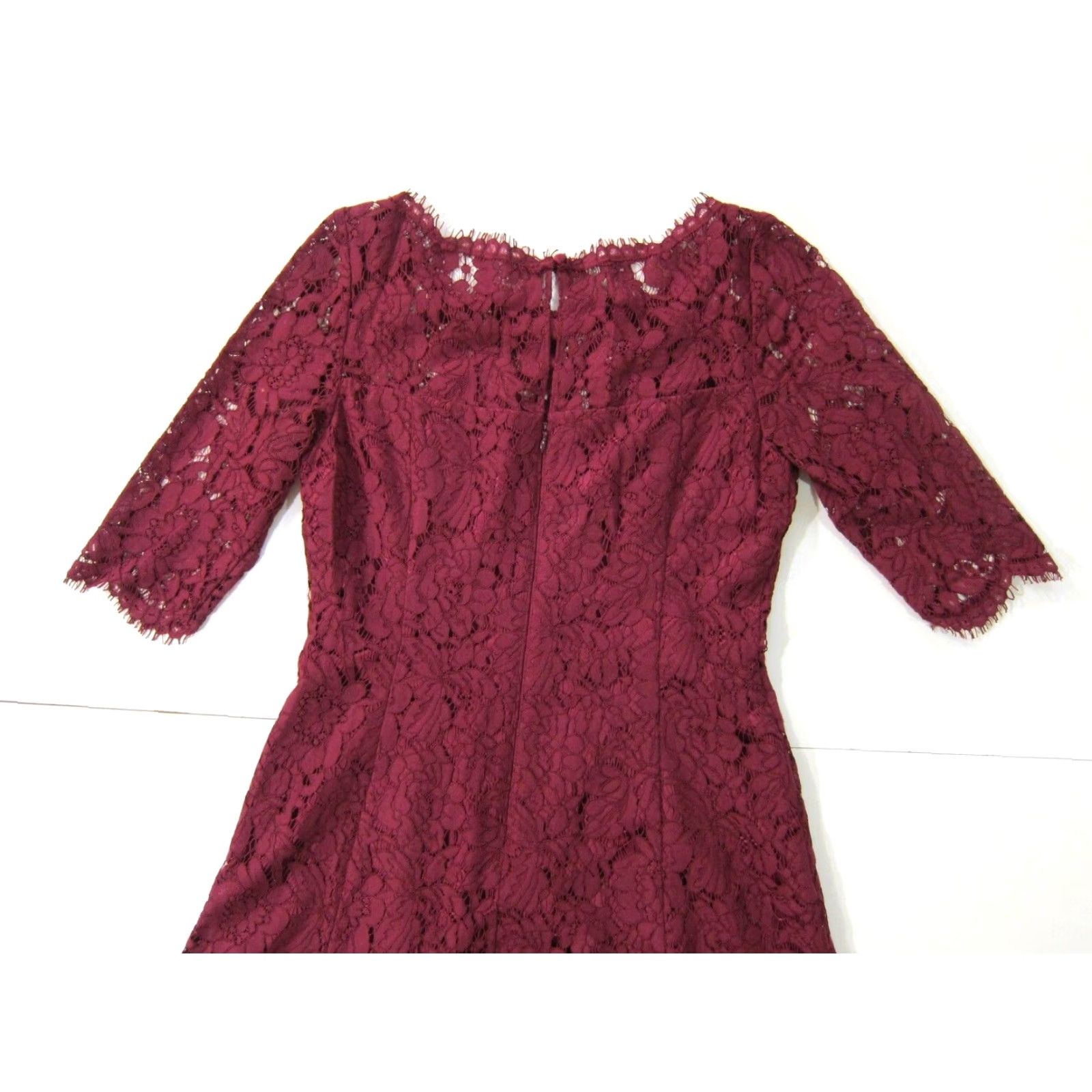 Vintage VINTAGE Eliza J Maroon Embroidered Lace 3/4 Sleeve A-Line Tent Cocktail Dress 6 Size M / US 6-8 / IT 42-44 - 4 Thumbnail