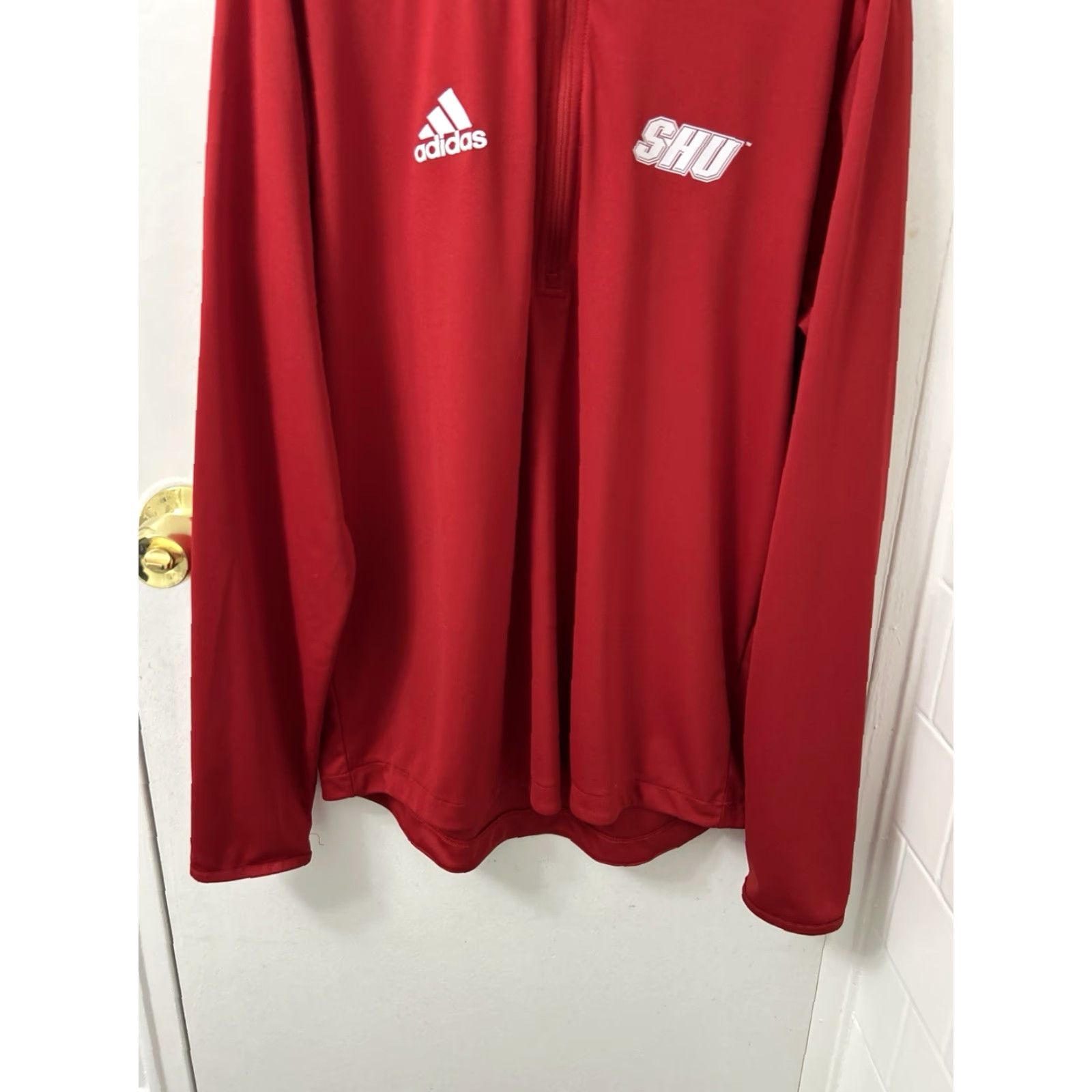 Adidas Adidas 1/4 Zip Mens Sz Medium Red SHU Pioneers Athletic Pullover Sweatshirt L/S Shirt Mens Medium Red Adidas Track Jacket Sports College Size US M / EU 48-50 / 2 - 3 Thumbnail