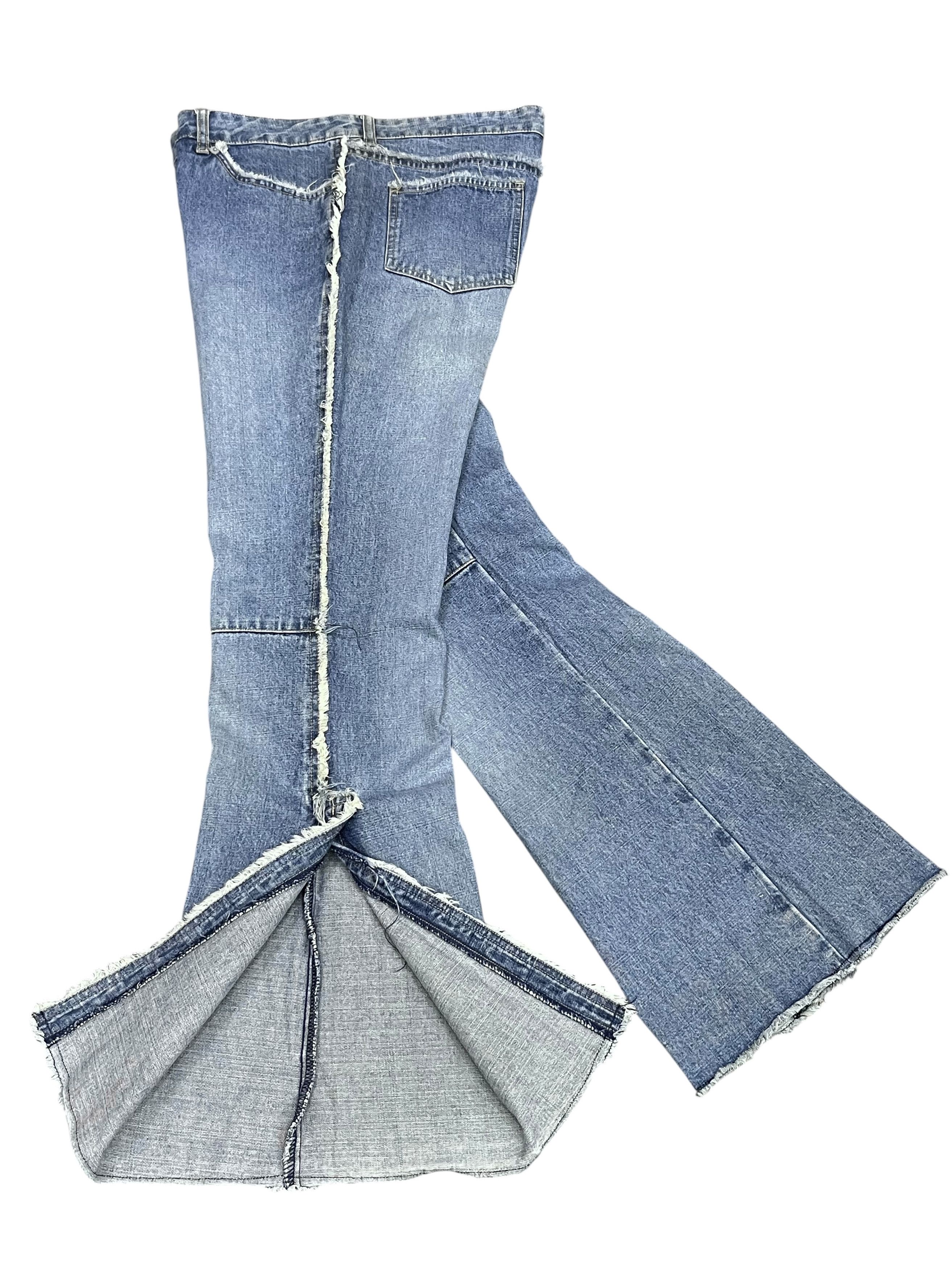 Japanese Brand Vtg Playchess Japan Hem Cut Side Flare Denim Light Wash Size 32" / US 10 / IT 46 - 2 Thumbnail