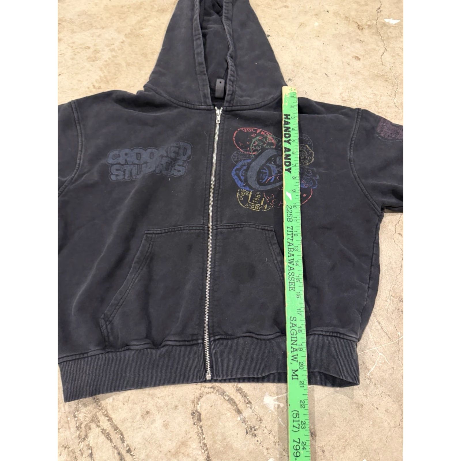 Vintage Crooked Studios Full Zip Hoodie Jacket Cropped Mens S/M Faded Black Street wear Mens S/M Crooked Studios Hoodie Black Street wear Size US S / EU 44-46 / 1 - 6 Thumbnail