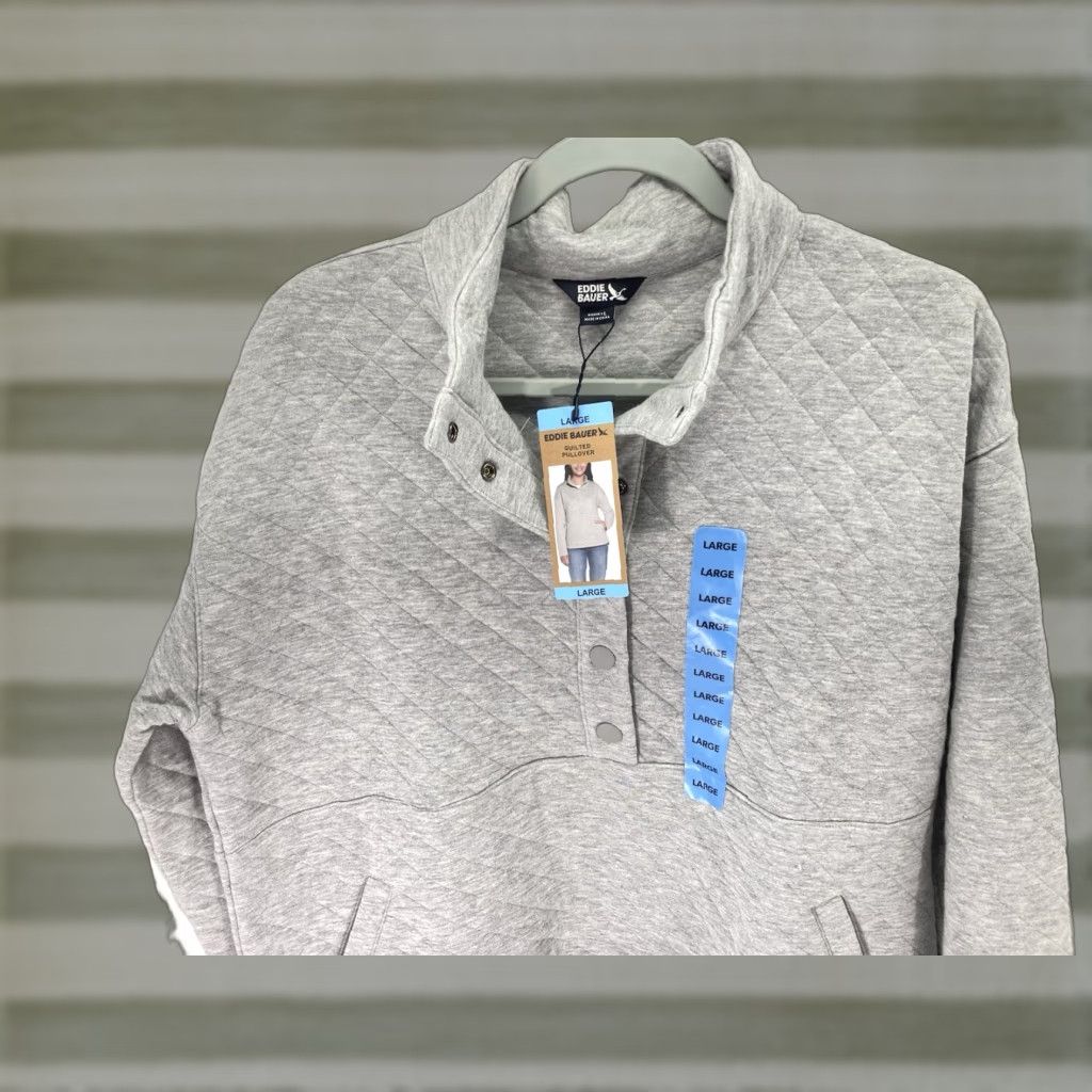 Eddie Bauer Eddie Bauer Quilted Sweater Women Large Gray Long Sleeve Pullover Cotton Blend Mock Neck Womens Size L / US 10 / IT 46 - 1 Thumbnail