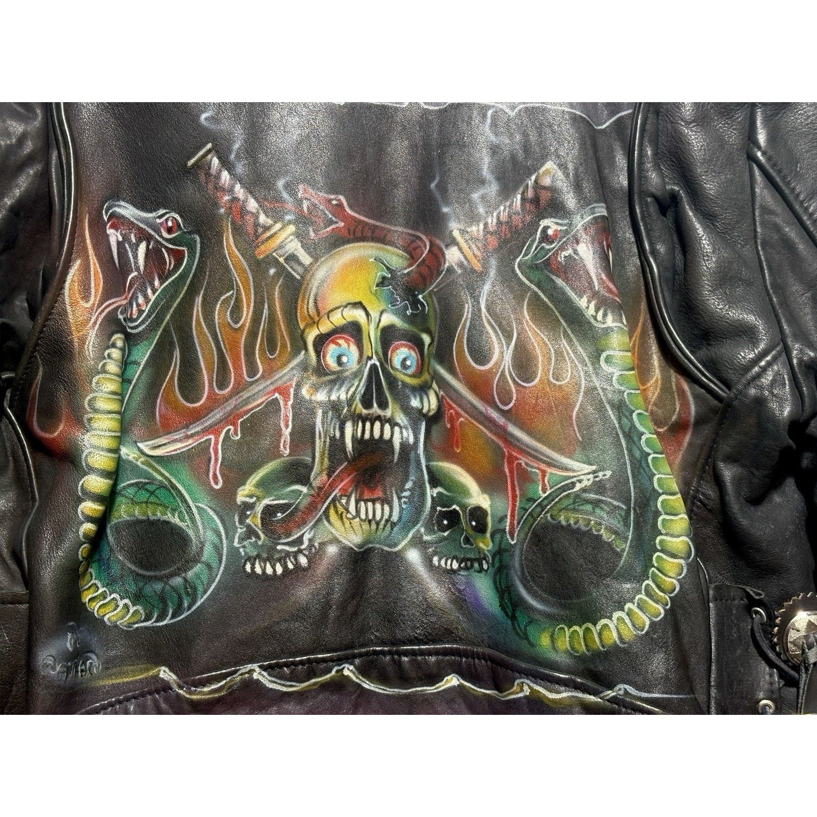Leather VTG Leather Biker Jacket Airbrushed Harley Davidson Art L Size US L / EU 52-54 / 3 - 17 Thumbnail