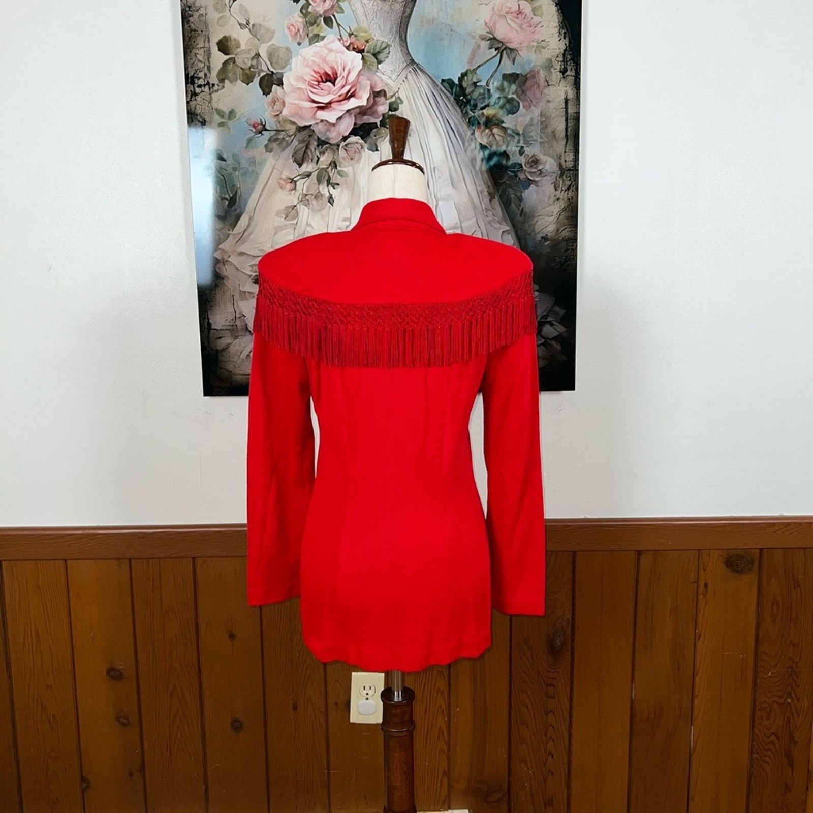 Vintage Funky Vintage 1980s D’Knits Red Fringed Blazer! Size M / US 6-8 / IT 42-44 - 6 Thumbnail
