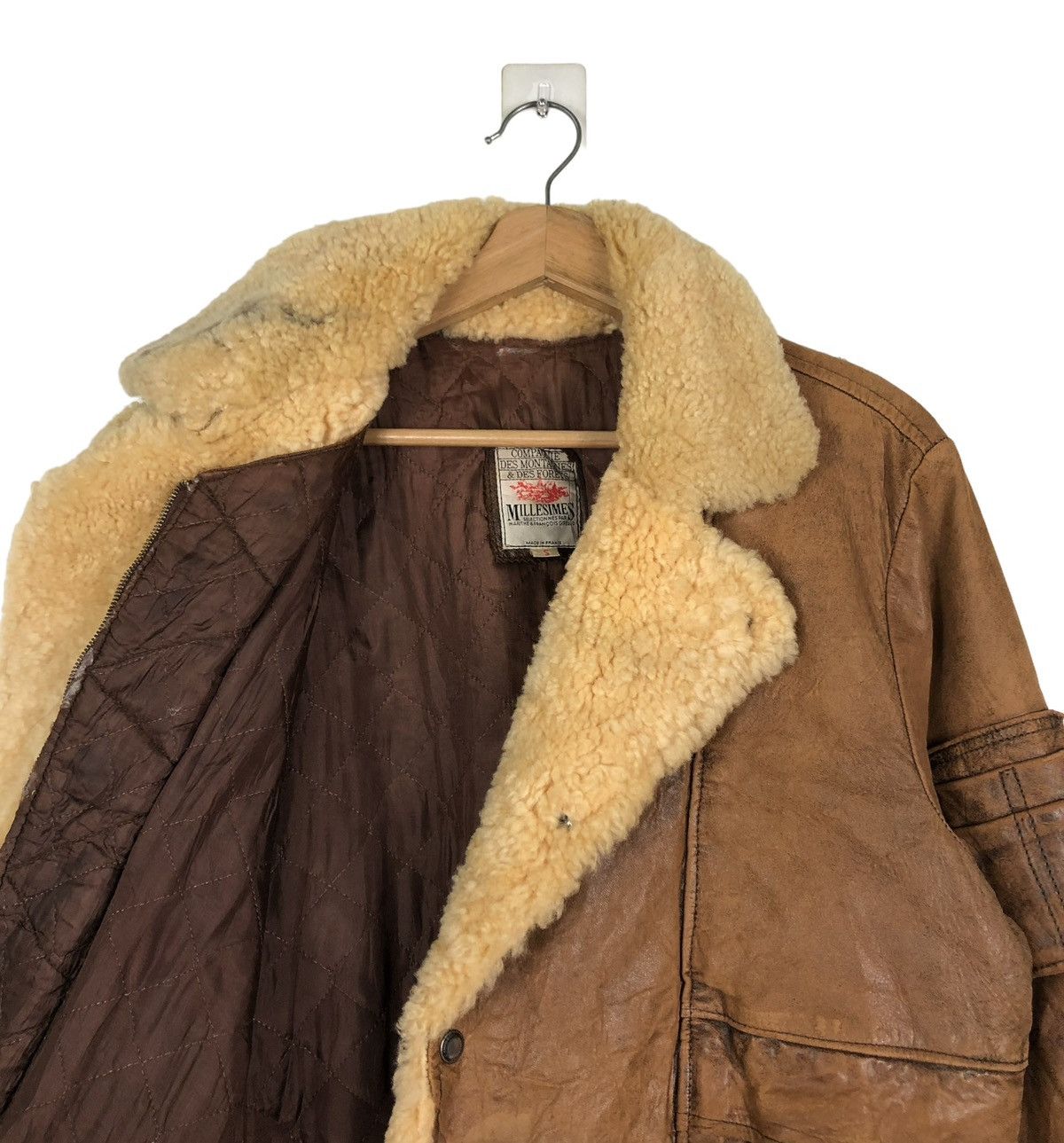 Marithe + Francois Girbaud 🔥VINTAGE 80’s BIKER LEATHER JACKET MILLESIMES SHERPA COLLAR Size US S / EU 44-46 / 1 - 14 Thumbnail