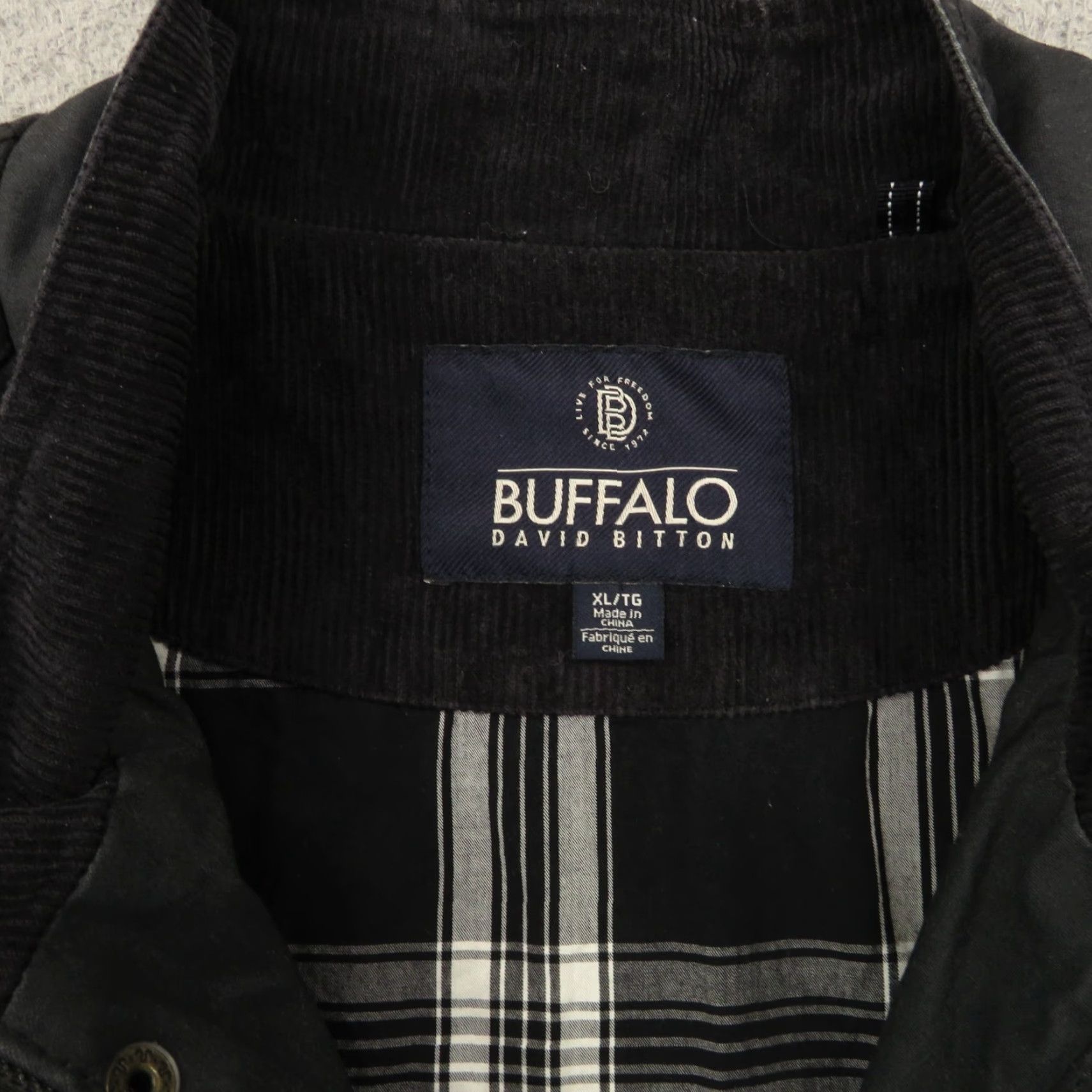 Buffalo by David Bitton Mens Field Jacket XL Black Military Chore Plaid Lined Corduroy Collar Buffalo