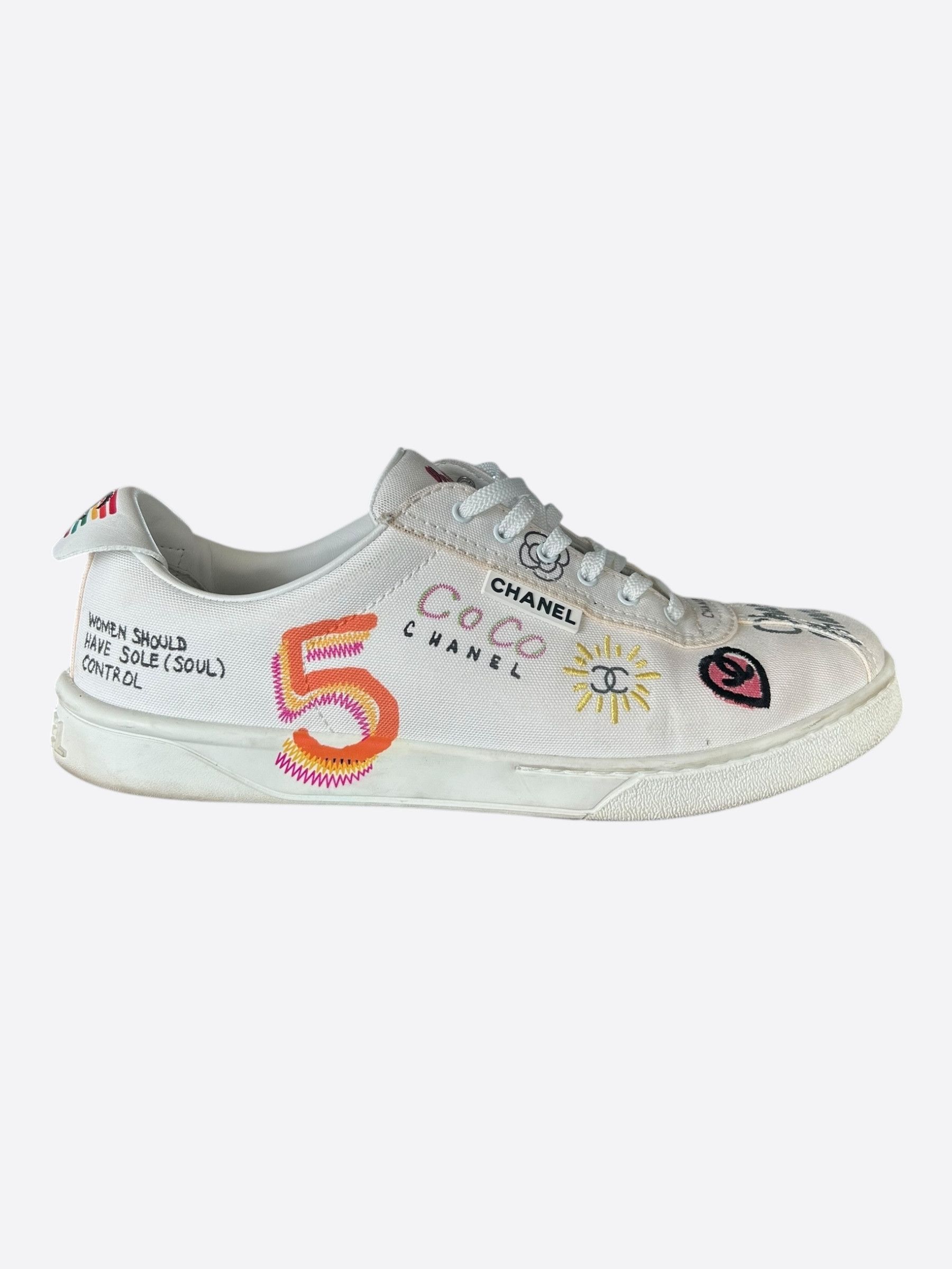 Chanel Chanel Pharrell White & Multicolor Graffiti Logo Sneakers Size US 10 / EU 43 - 1 Thumbnail