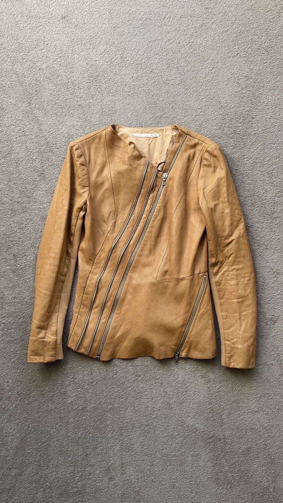 Genuine Leather Willow Soft Cognac Lambskin Leather Zippers Detail Jacket Size M / US 6-8 / IT 42-44 - 1 Thumbnail