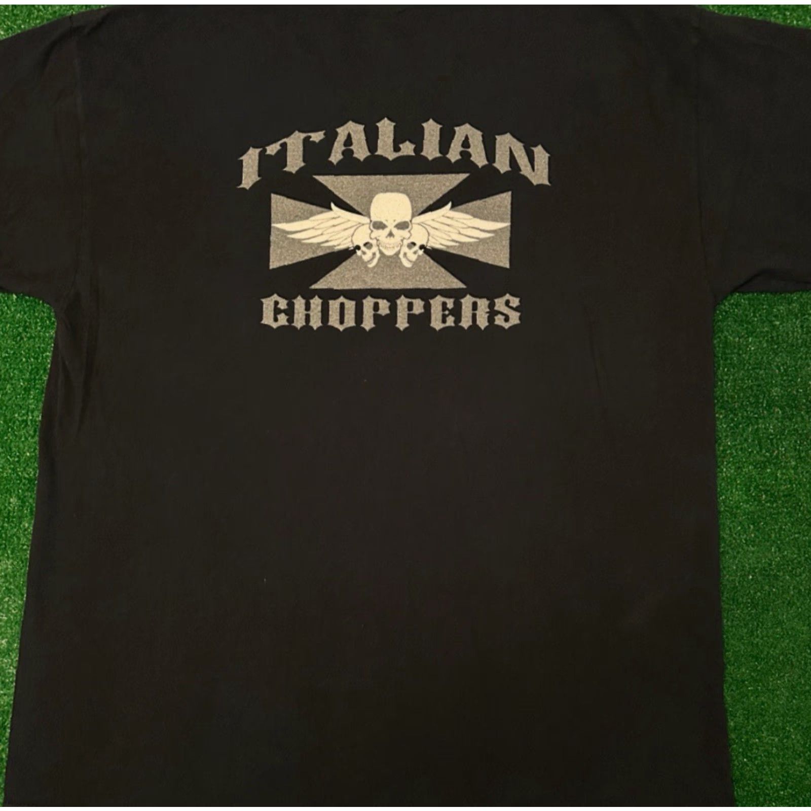 Logo 7 VINTAGE Y2K Italian Choppers Biker Cross Flames Logo Grunge Punk VTG Shirt XL Black Mens Short SleeveLogo VTG Size US XL / EU 56 / 4 - 2 Thumbnail