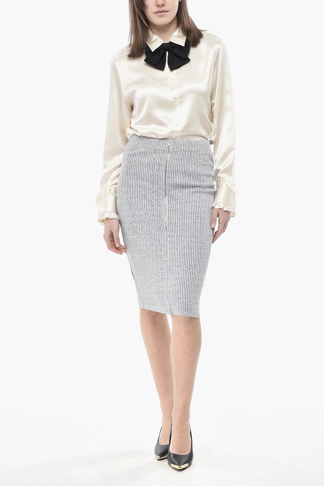 Kenzo og1mm0426 Ribbed Cotton-Blend Skirt in Grey Size 28" / US 6 / IT 42 - 4 Thumbnail