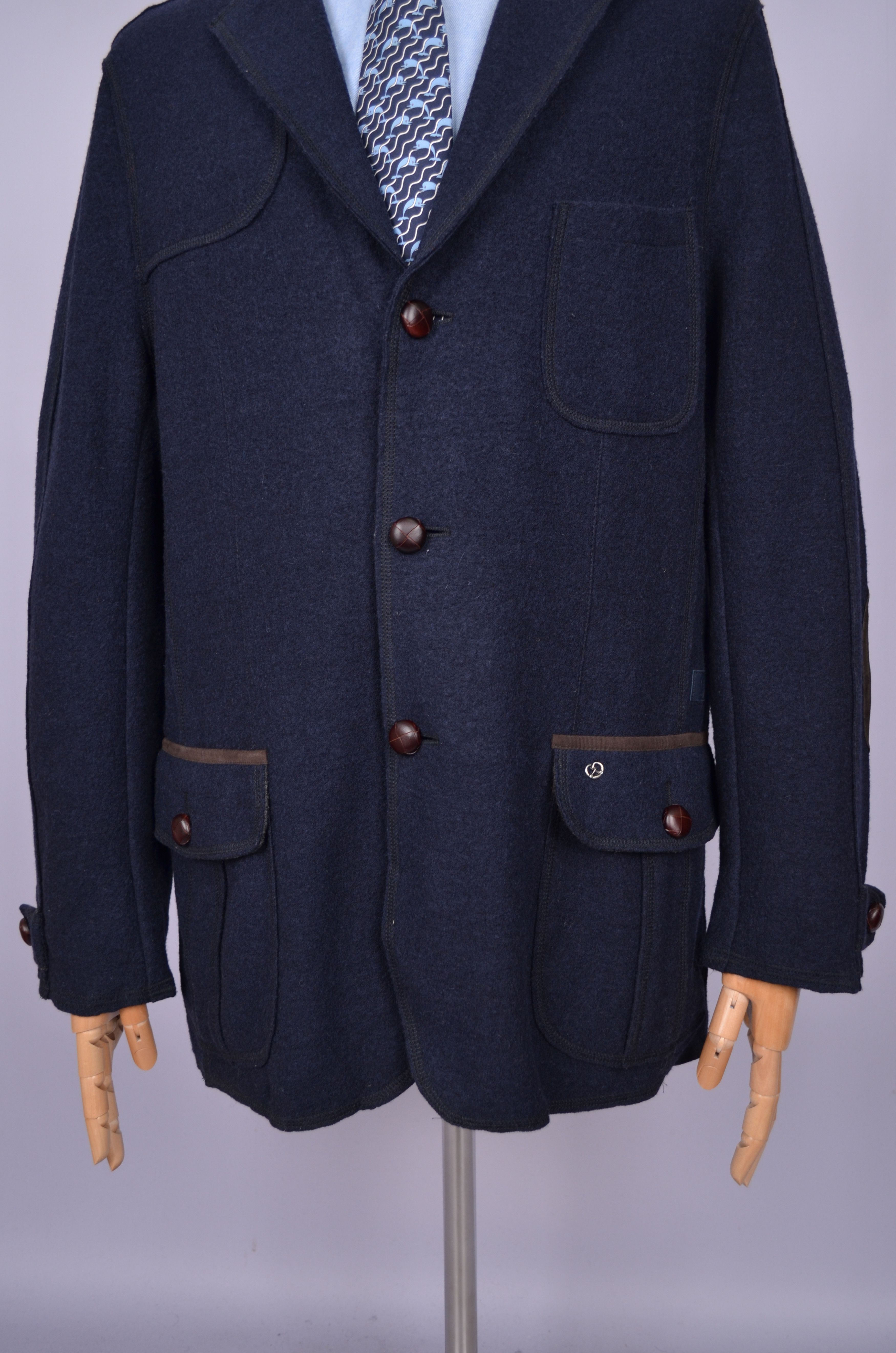 Bogner × Designer Bogner 100% Wool Navy Unlined Knit Blazer Jacket Size US42 Size 42R - 3 Thumbnail