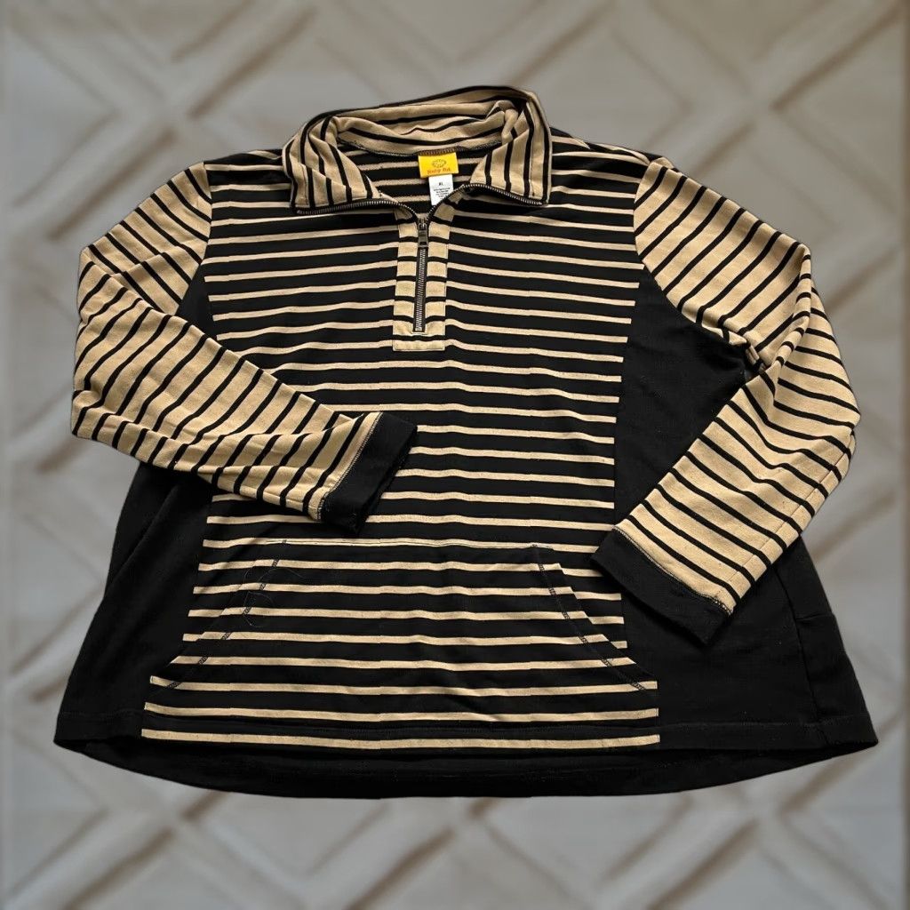 Vintage Rudy RD Sweater Women XL Brown Black Striped Zip Up Pockets Long Sleeve Pullover Size XL / US 12-14 / IT 48-50 - 1 Thumbnail