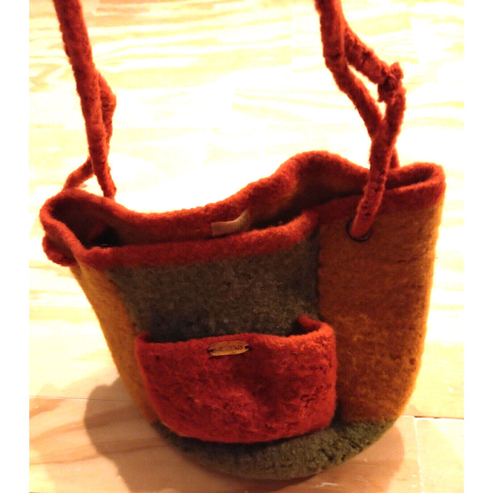 The Unbranded Brand Wool Bucket Handbag Double Straps Outside Pocket Orange Size ONE SIZE - 9 Thumbnail