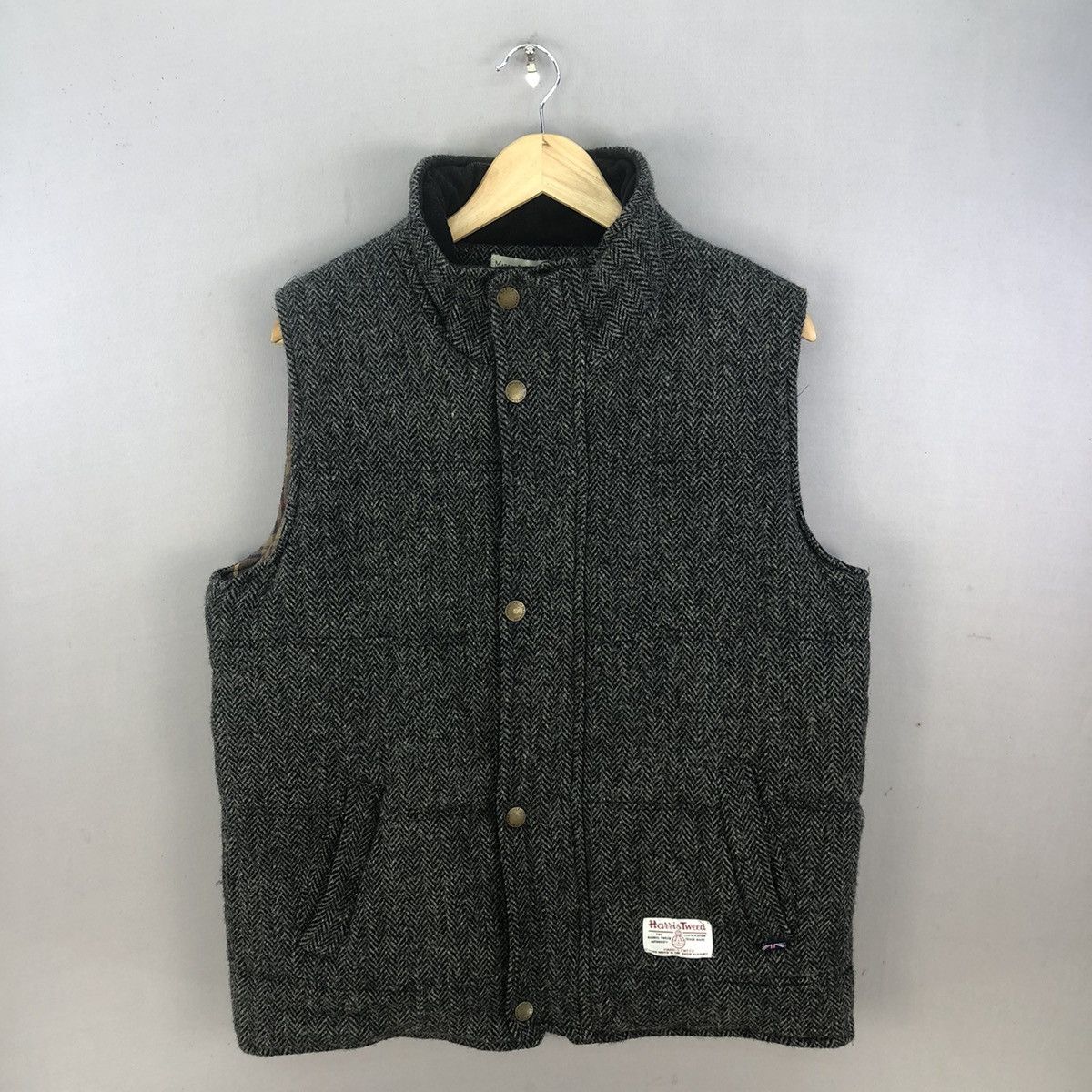Harris Tweed Peregrine Made In England Herringbone Wool Padded Vest Size US L / EU 52-54 / 3 - 1 Thumbnail