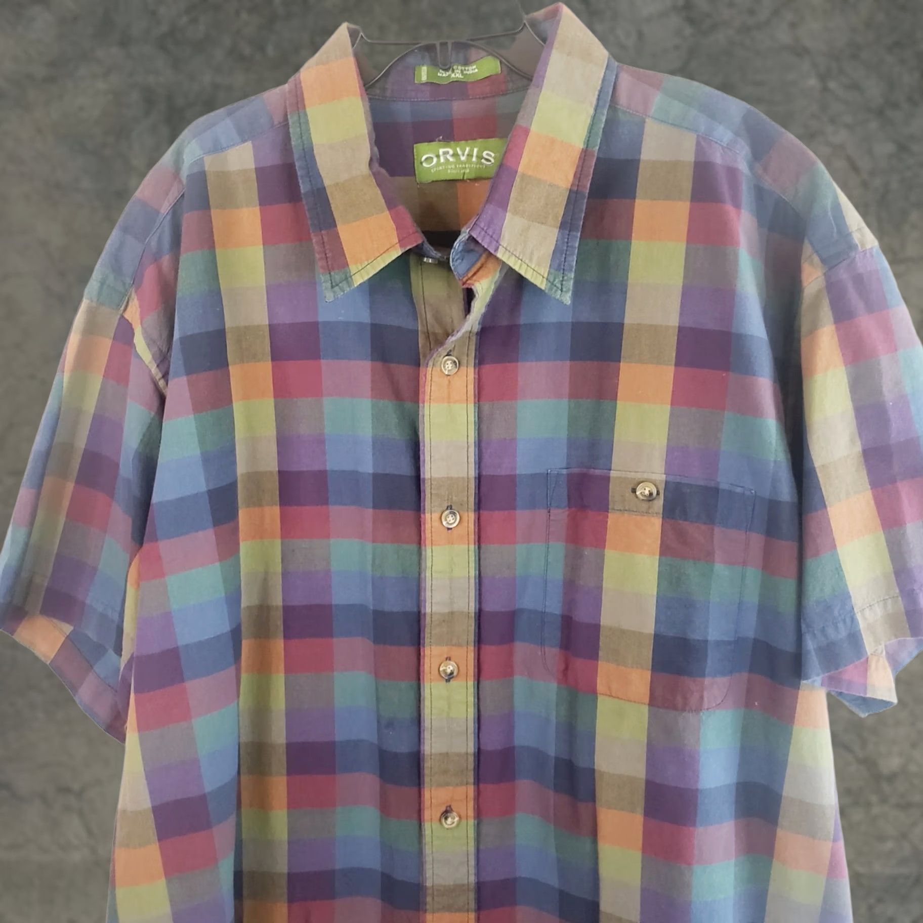 Orvis Orvis Men XX L Short Sleeve Button-Up Shirt Multicolor Cotton Plaid Outdoor Casual Button-Down Collar Men’s Xxl Regular Fit Size US XXL / EU 58 / 5 - 1 Thumbnail