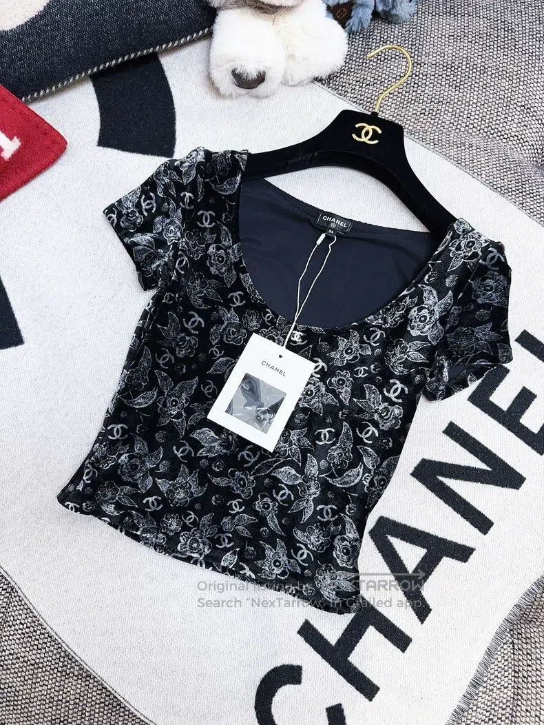 Chanel Chanel 24B velvet retro burnt flower velvet short-sleeved Size XXS / US 00 / IT 34 - 6 Thumbnail