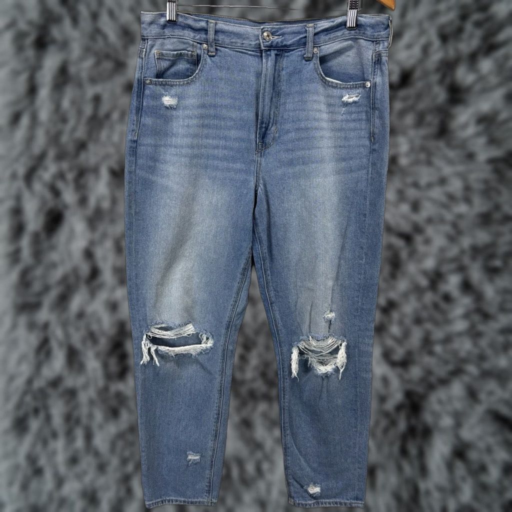 American Eagle Outfitters American Eagle Mom Jeans Women’s Size 12 Distressed Medium Wash Y2K Blue Festival Size 34" / US 12 / IT 48 - 1 Thumbnail