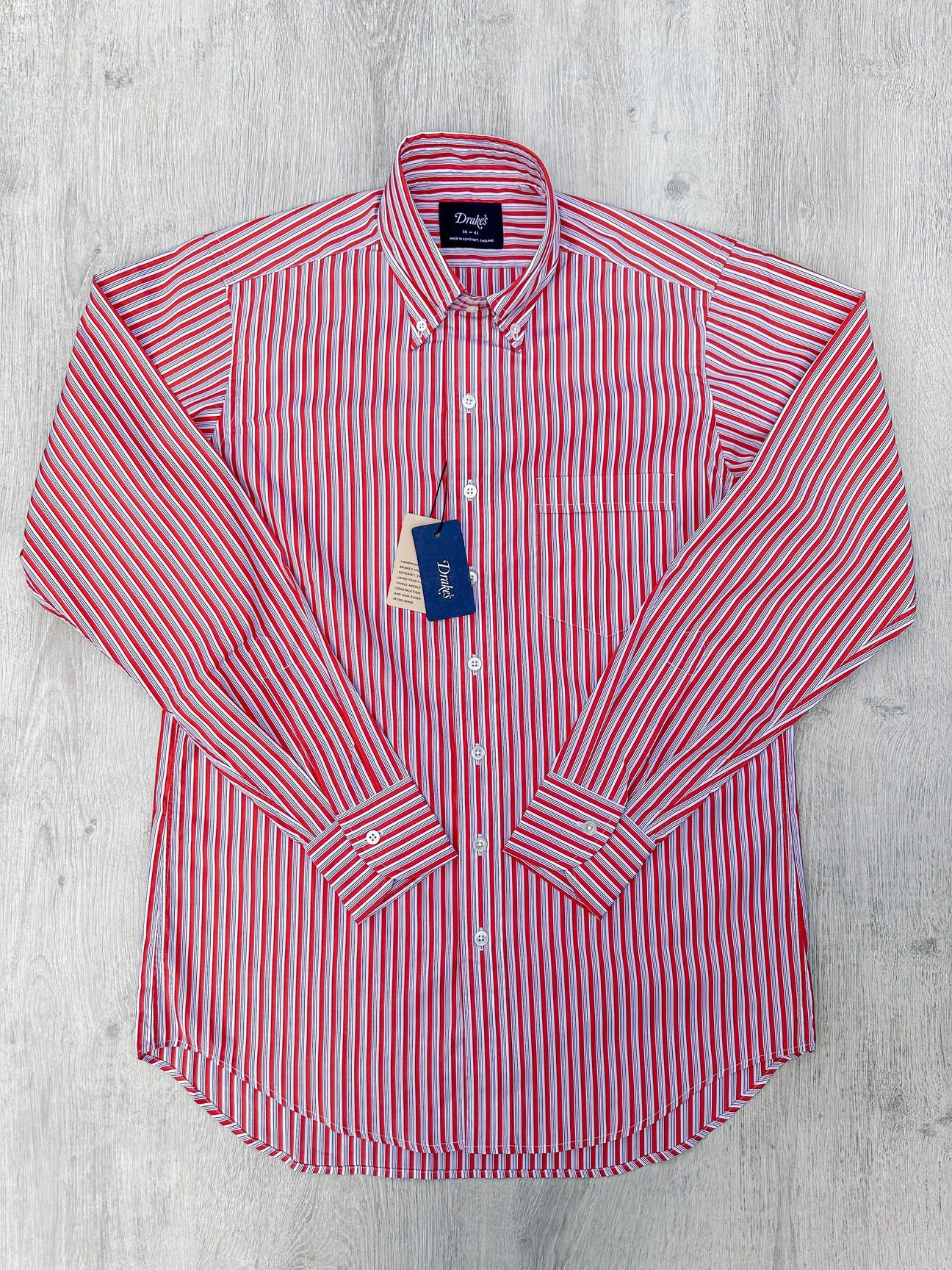 Drake's Drake's Red White Cotton Poplin Striped Shirt Size US S / EU 44-46 / 1 - 1 Thumbnail