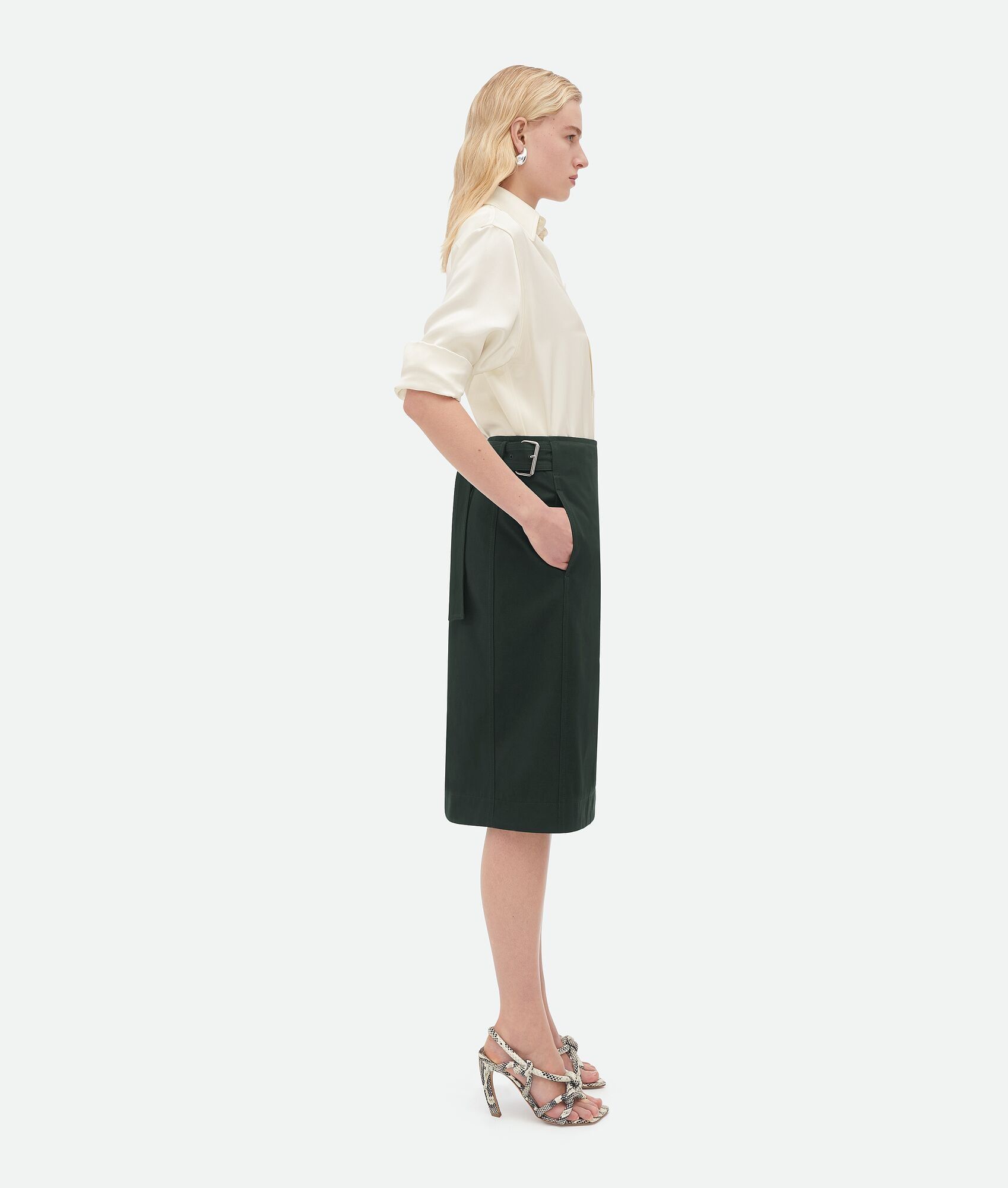 Bottega Veneta o1bcso1str0225 Cotton Twill Midi Skirt in Camping Size 26" / US 2 / IT 38 - 2 Thumbnail